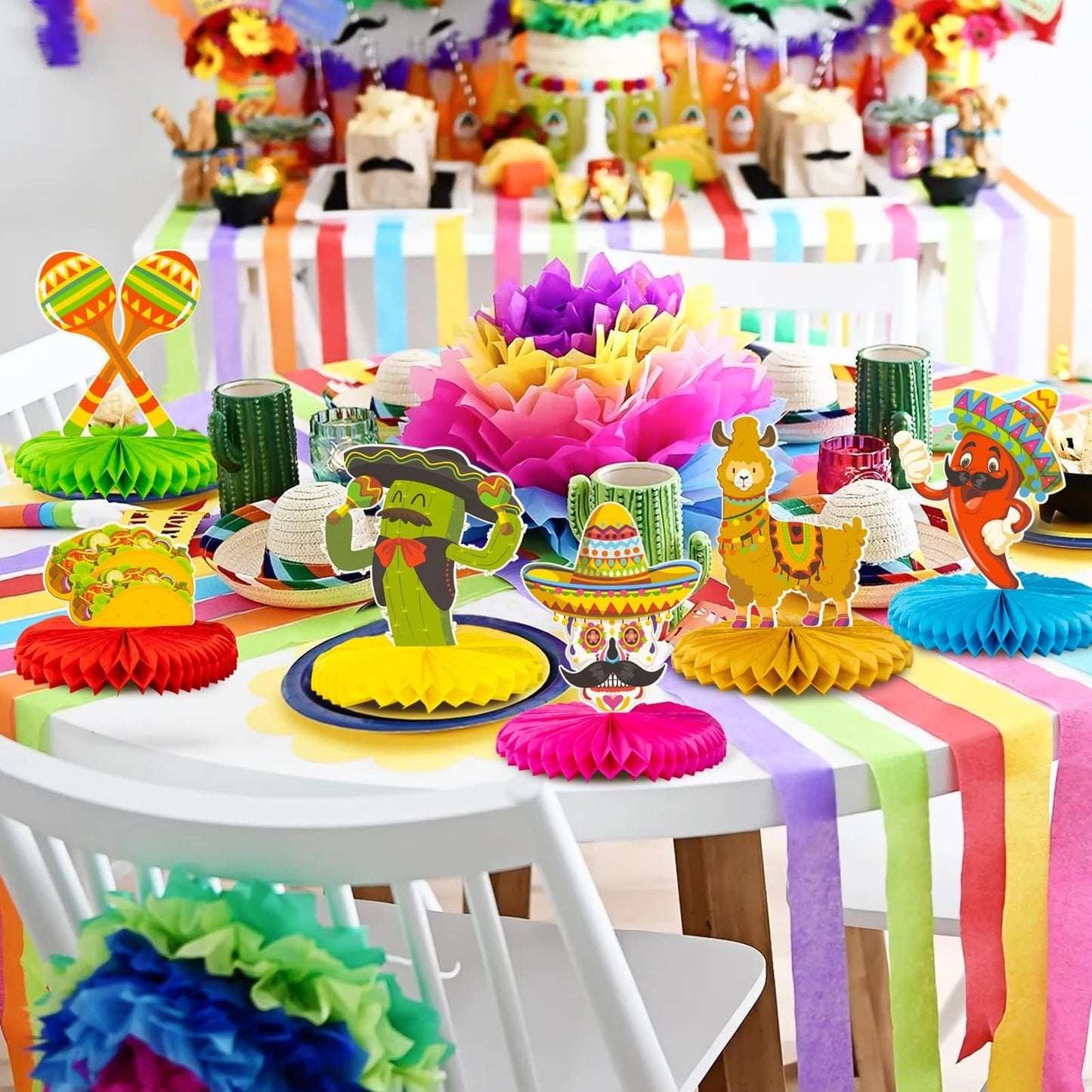 Kockuu 12pc Fiesta Honeycomb Centerpieces — 8” Paper Table Decor for Cinco de Mayo & Mexican Party