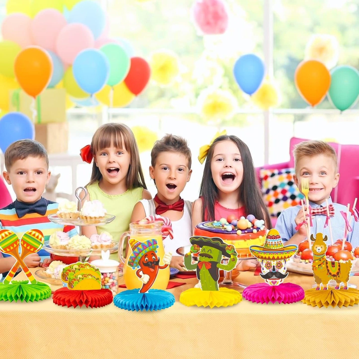 Kockuu 12pc Fiesta Honeycomb Centerpieces — 8” Paper Table Decor for Cinco de Mayo & Mexican Party