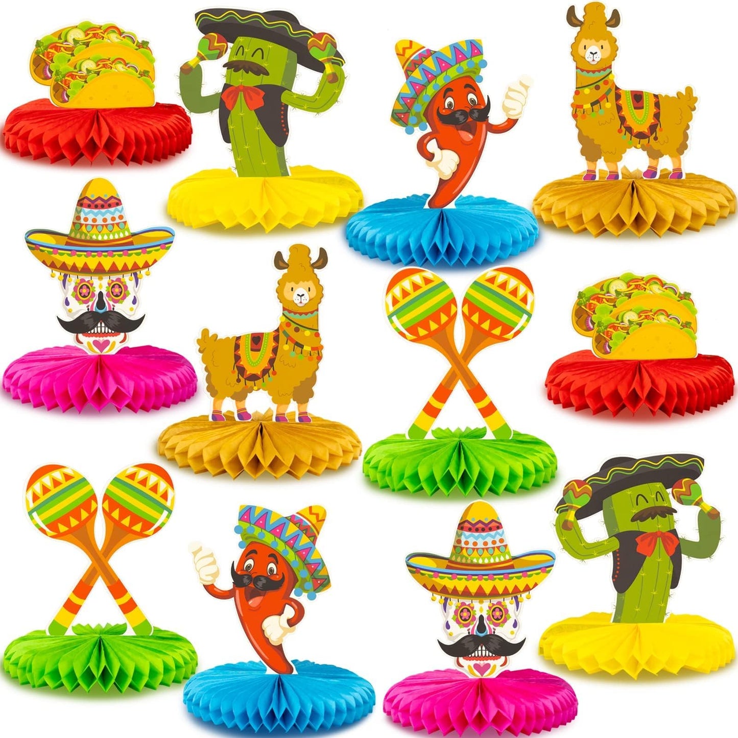 Kockuu 12pc Fiesta Honeycomb Centerpieces — 8” Paper Table Decor for Cinco de Mayo & Mexican Party