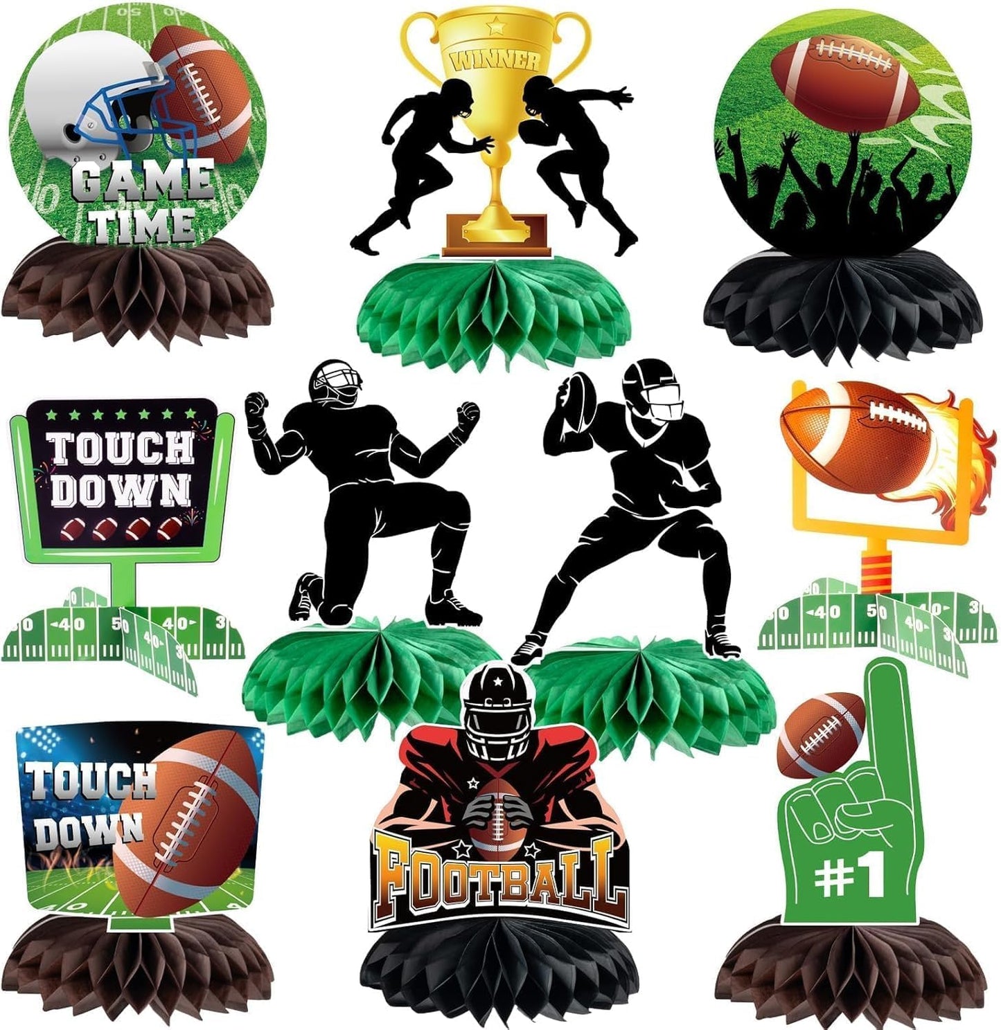 Kockuu Football Party Decorations – 10 Pcs Honeycomb Centerpieces & Standing Cutouts