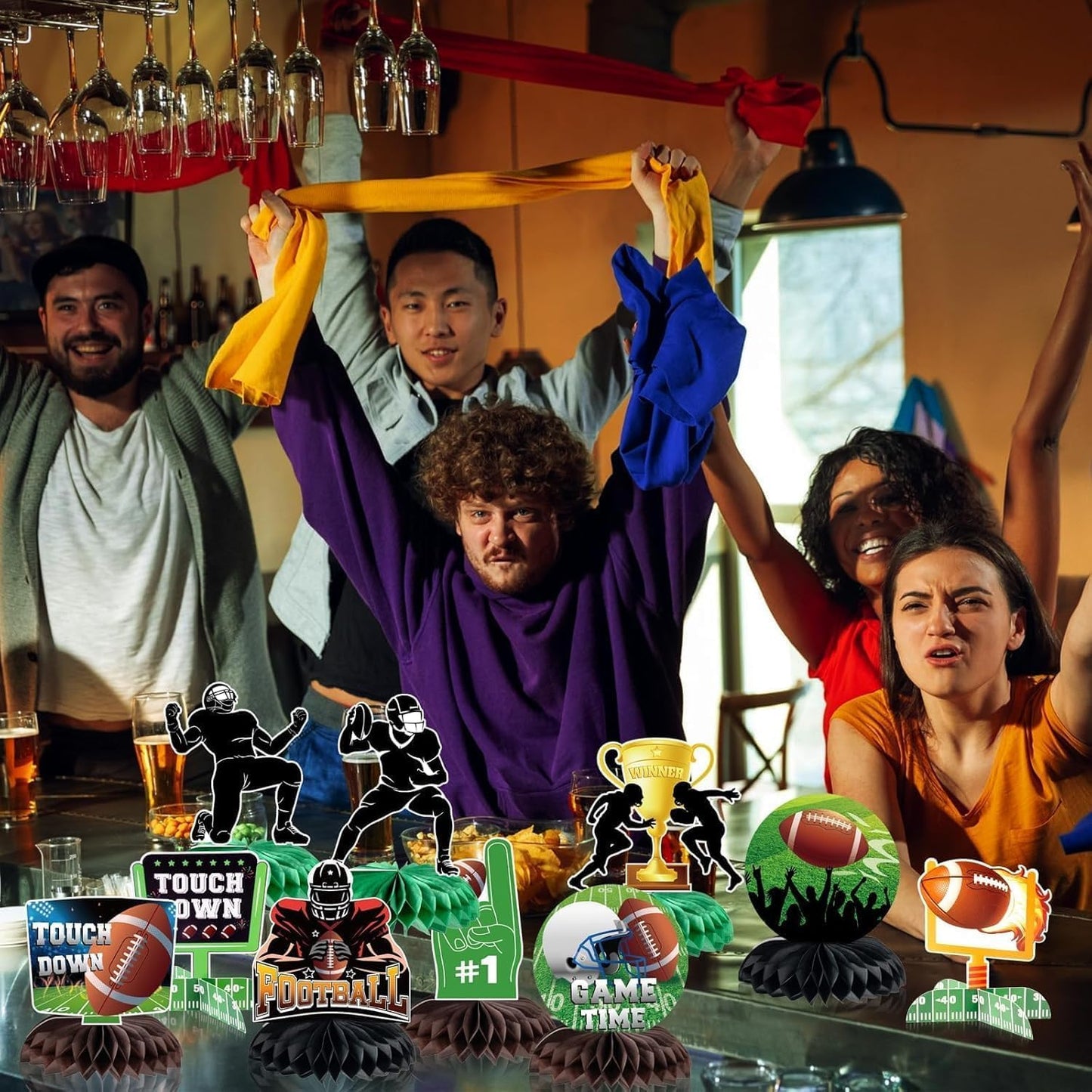 Kockuu Football Party Decorations – 10 Pcs Honeycomb Centerpieces & Standing Cutouts