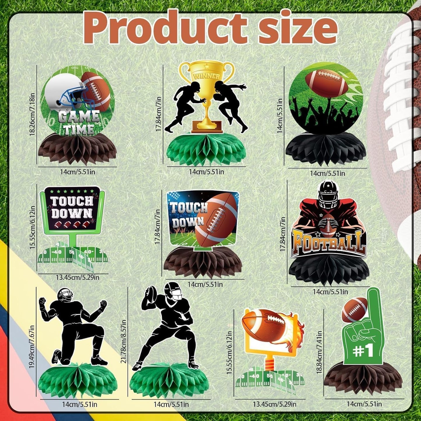 Kockuu Football Party Decorations – 10 Pcs Honeycomb Centerpieces & Standing Cutouts