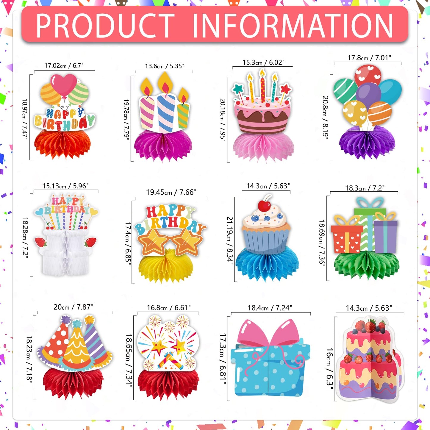 kockuu Kids Birthday Centerpieces – 12 Colorful Honeycomb Table Decorations