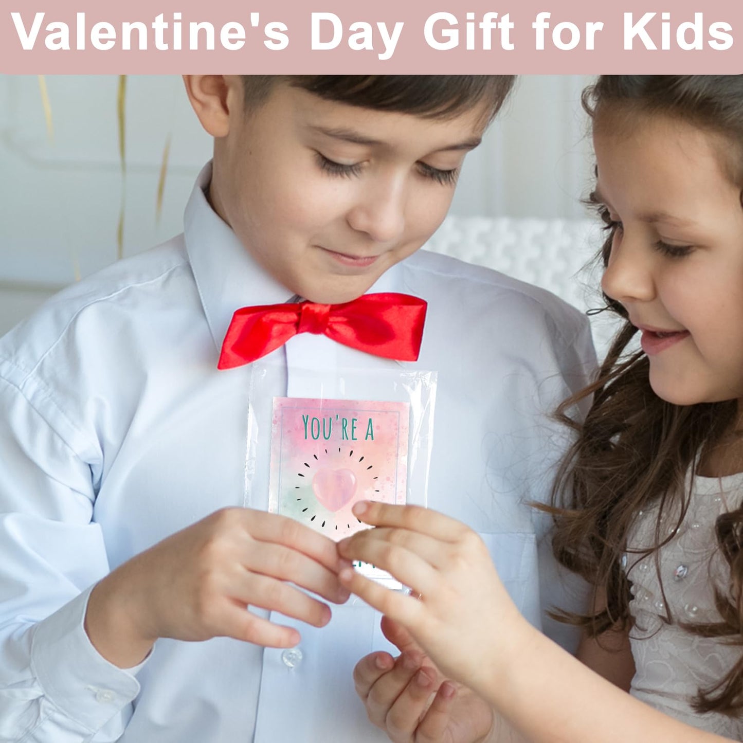 Kockuu Valentines Day Gifts for Kids - 24-Pack Pink Heart Stones & Cards