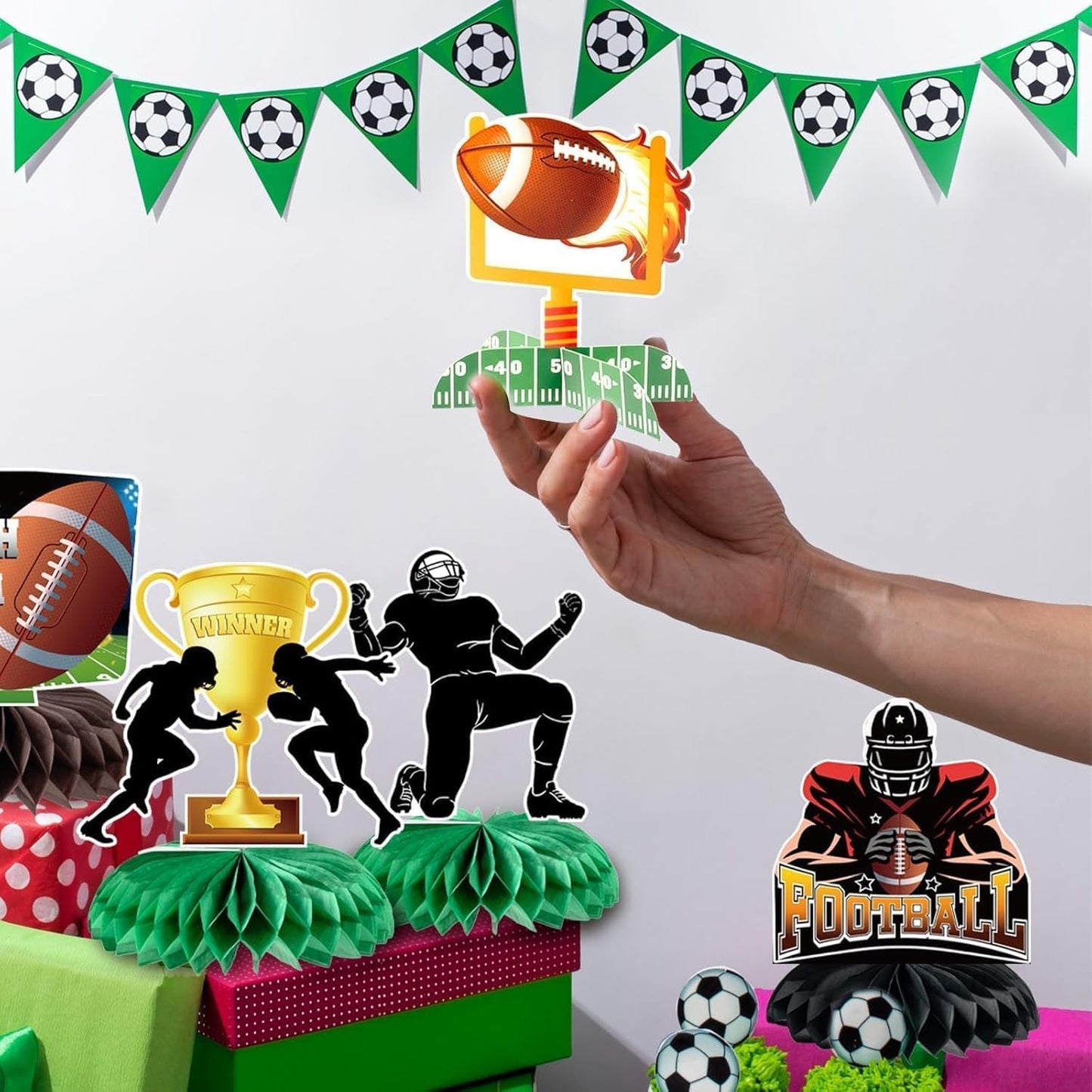 Kockuu Football Party Decorations – 10 Pcs Honeycomb Centerpieces & Standing Cutouts