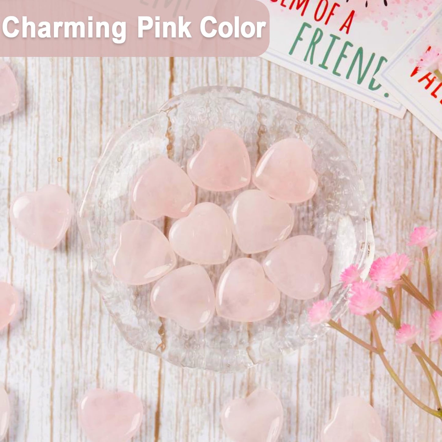 Kockuu Valentines Day Gifts for Kids - 24-Pack Pink Heart Stones & Cards