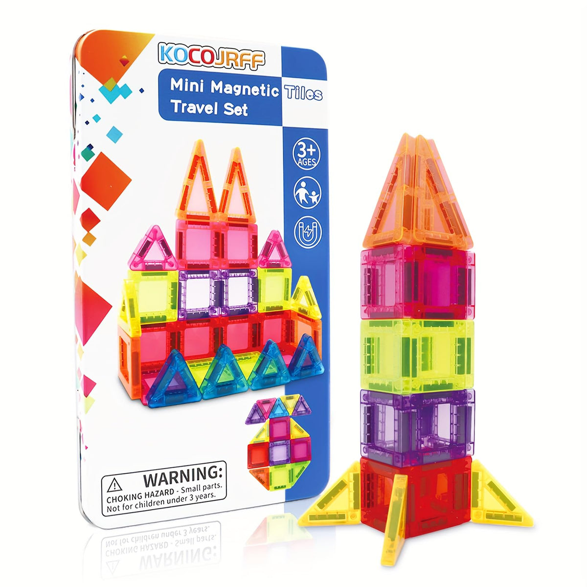 kocojrff 57PCS Magnetic Tiles Mini Travel Set – Educational STEM Building Blocks for Kids 3-8