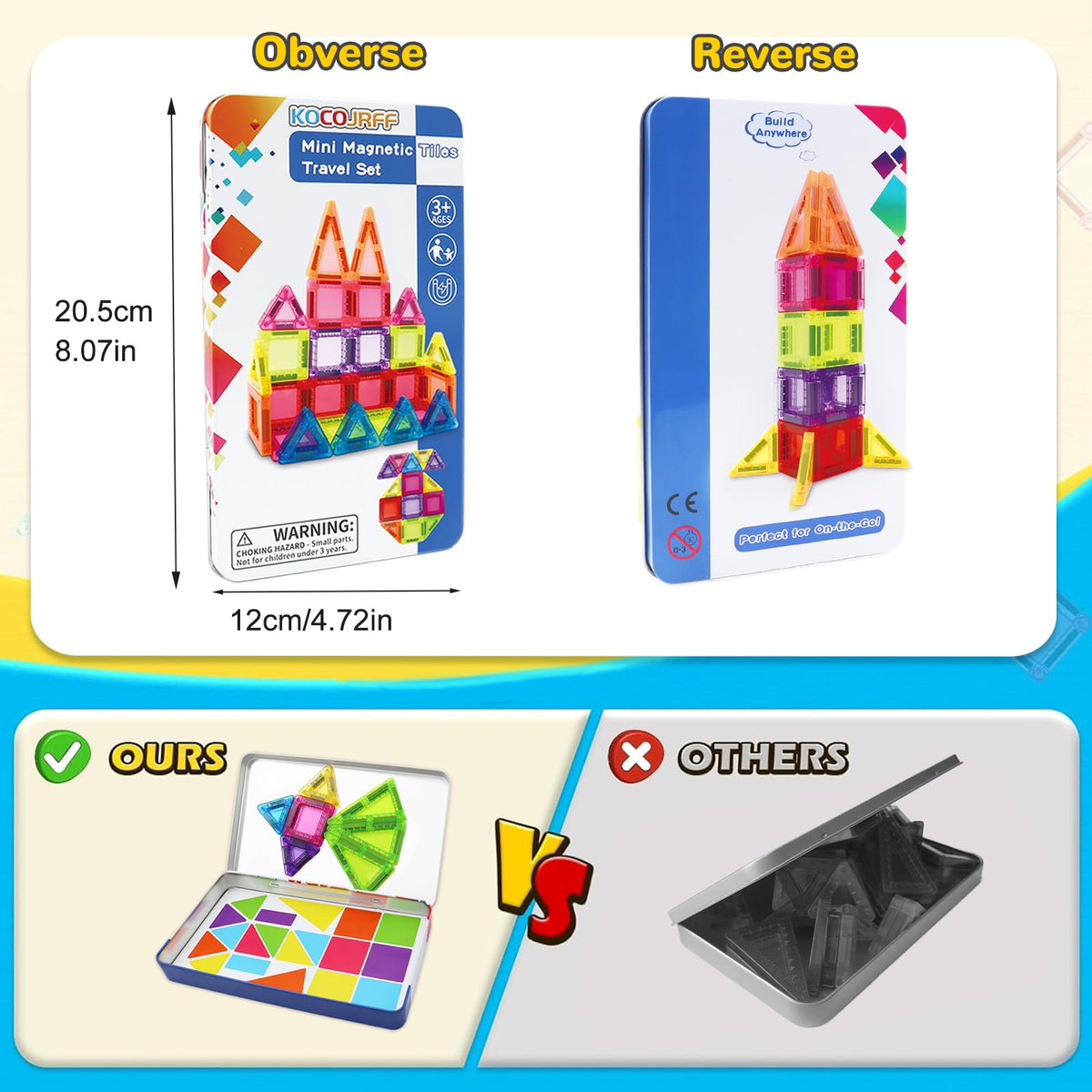 kocojrff 57PCS Magnetic Tiles Mini Travel Set – Educational STEM Building Blocks for Kids 3-8