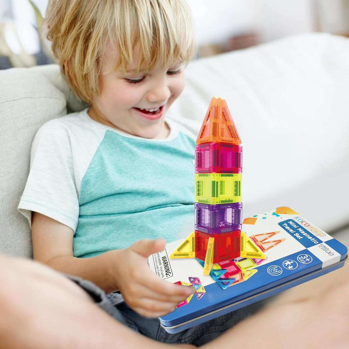 kocojrff 57PCS Magnetic Tiles Mini Travel Set – Educational STEM Building Blocks for Kids 3-8