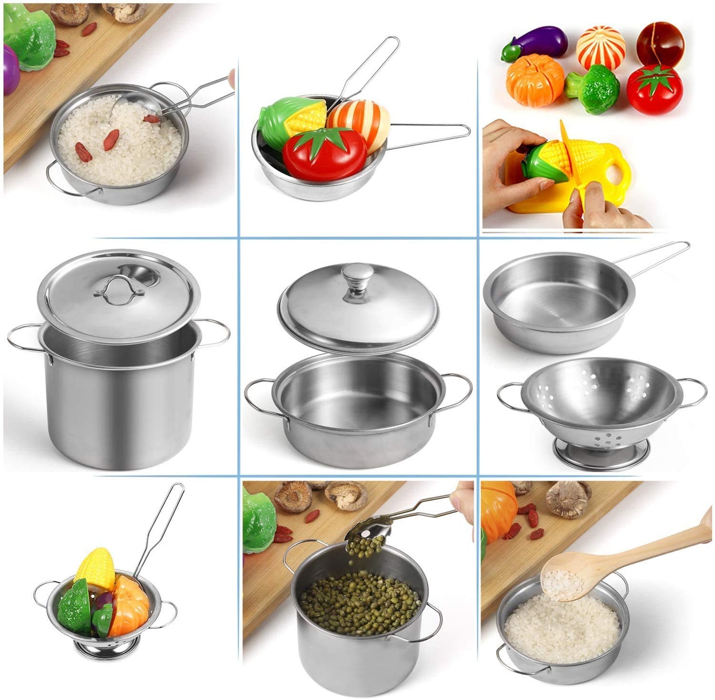 KODATEK Play Kitchen Accessories – Stainless Steel Kids Kitchen Set with Pots, Pans, Utensils & Apron