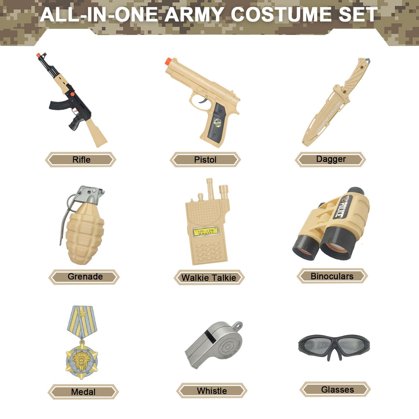 Kodvinp Army Costume for Kids – Military Soldier Dress-Up Set for Boys | Halloween