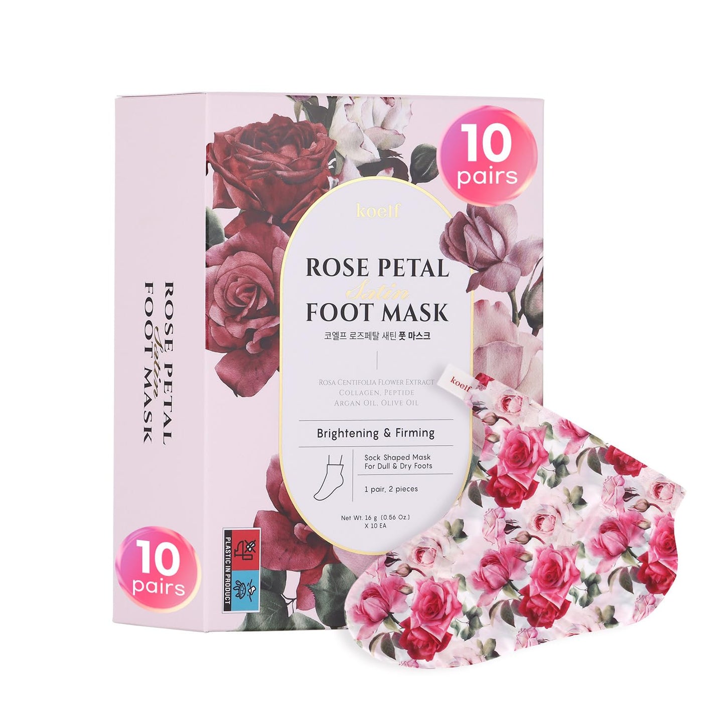 Koelf Rose Petal Satin Foot Mask – Intensive Nourishing Foot Mask Socks with Rose, Peptide & Shea Butter