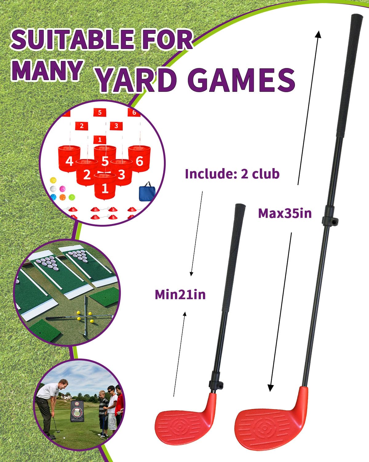 KOFULL Backyard Golf Clubs 2-Pack with Extendable Shaft – 21-35 inches, Right-Handed, Red