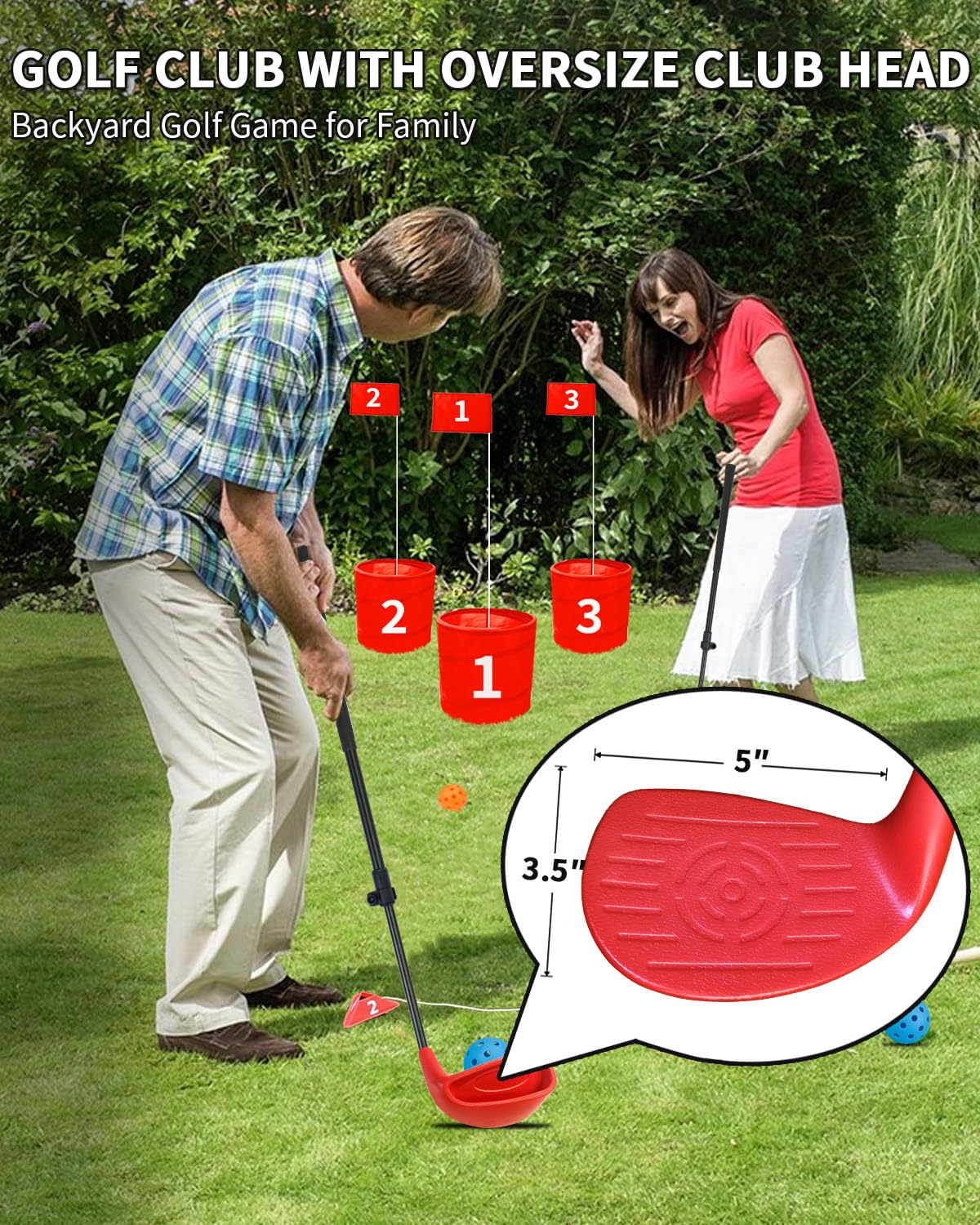 KOFULL Backyard Golf Clubs 2-Pack with Extendable Shaft – 21-35 inches, Right-Handed, Red
