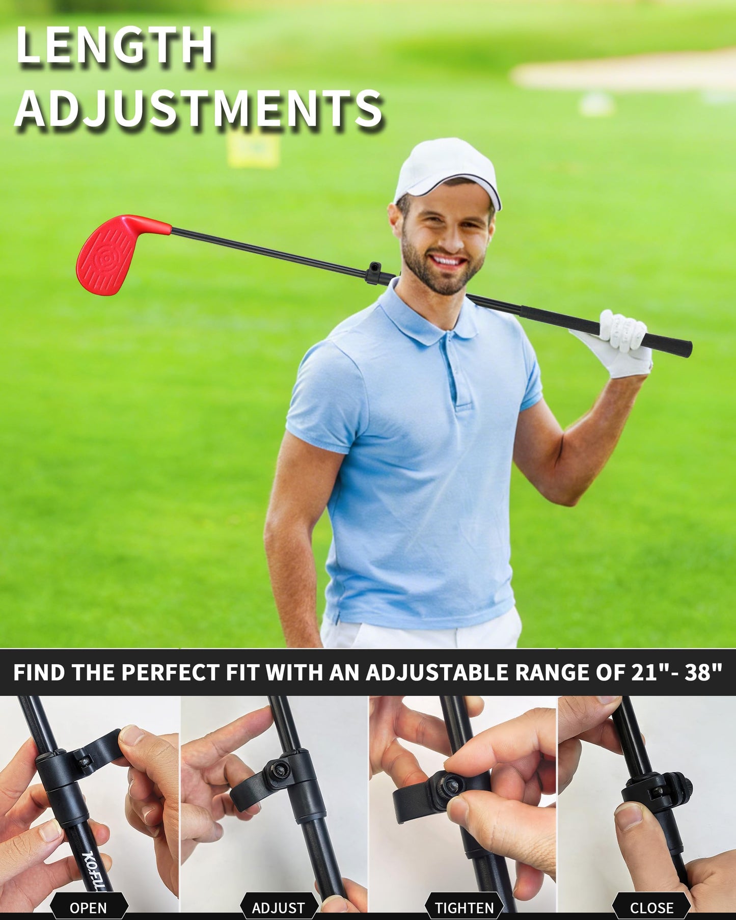 KOFULL Backyard Golf Clubs 2-Pack with Extendable Shaft – 21-35 inches, Right-Handed, Red