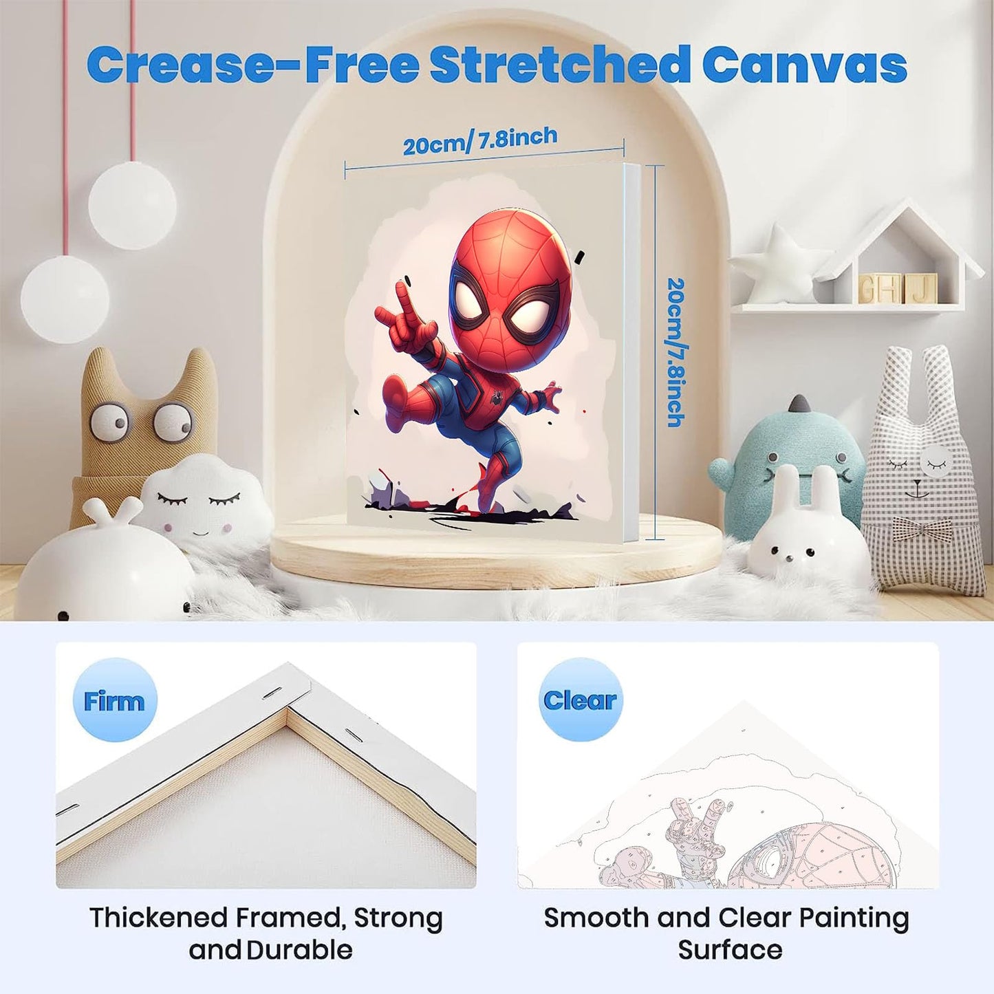 KOJEFCV 4 Pack Cartoon Paint by Numbers for Kids with Framed Canvas and Wooden Easel | DIY Easy Acrylic Painting Kit 8x8 inch