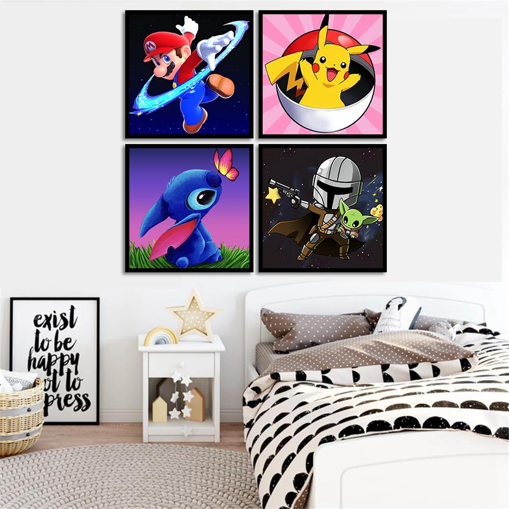 KOJEFCV 4 Pack Cartoon Paint by Number for Kids – Easy 8x8 Inch Acrylic DIY Painting Kits