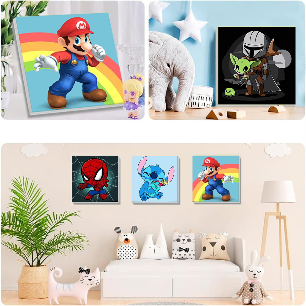KOJEFCV 4 Pack Cartoon Paint by Number Kit for Kids – 8x8 in with Wooden Frame (Ages 4-12)