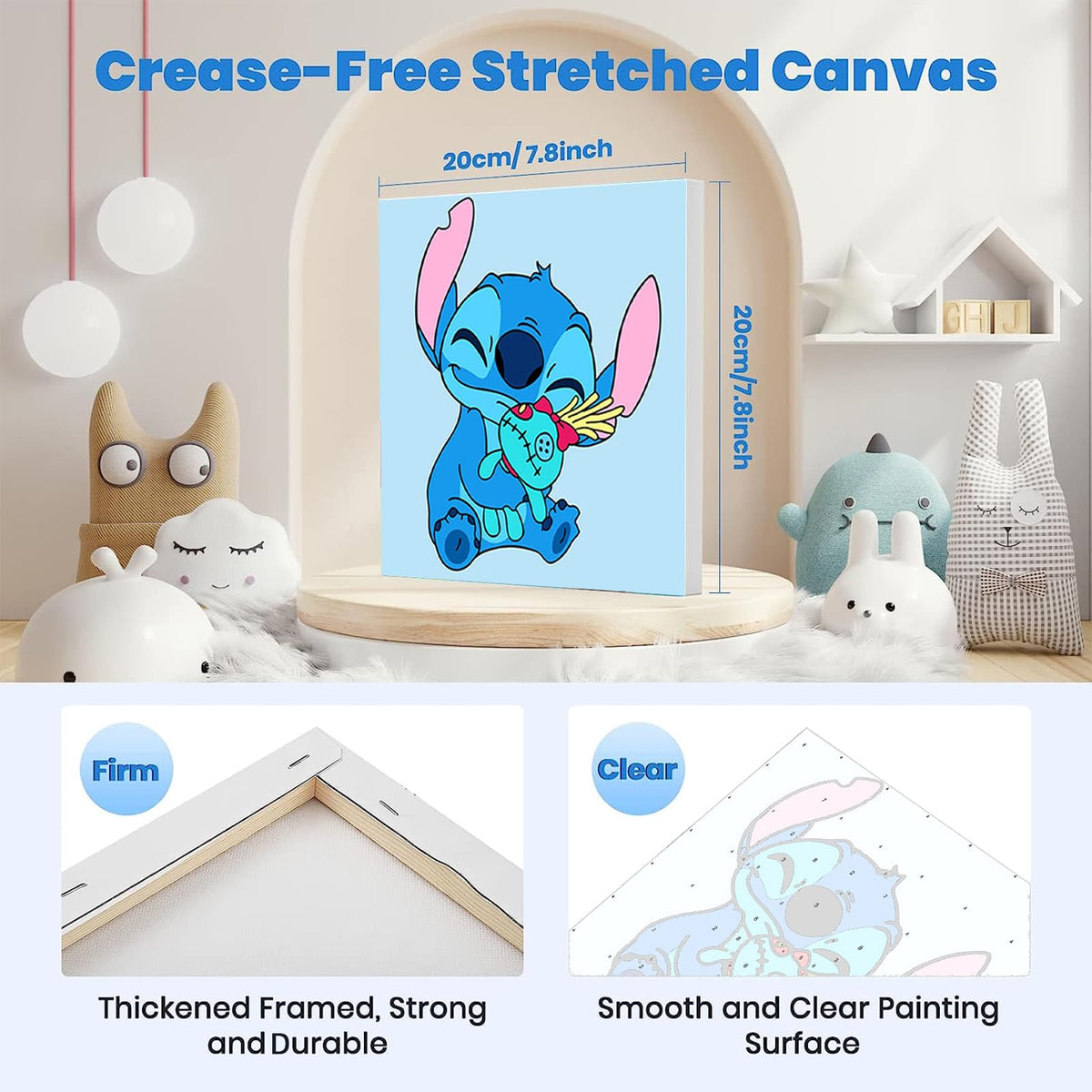 KOJEFCV 4 Pack Cartoon Paint by Number Kit for Kids – 8x8 in with Wooden Frame (Ages 4-12)