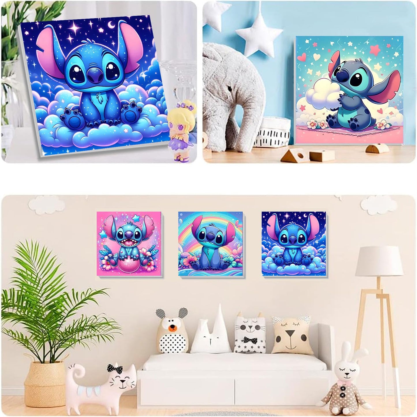 KOJEFCV 4 Pack Cartoon Paint by Numbers for Kids – Framed Canvas & Easel (8x8in)