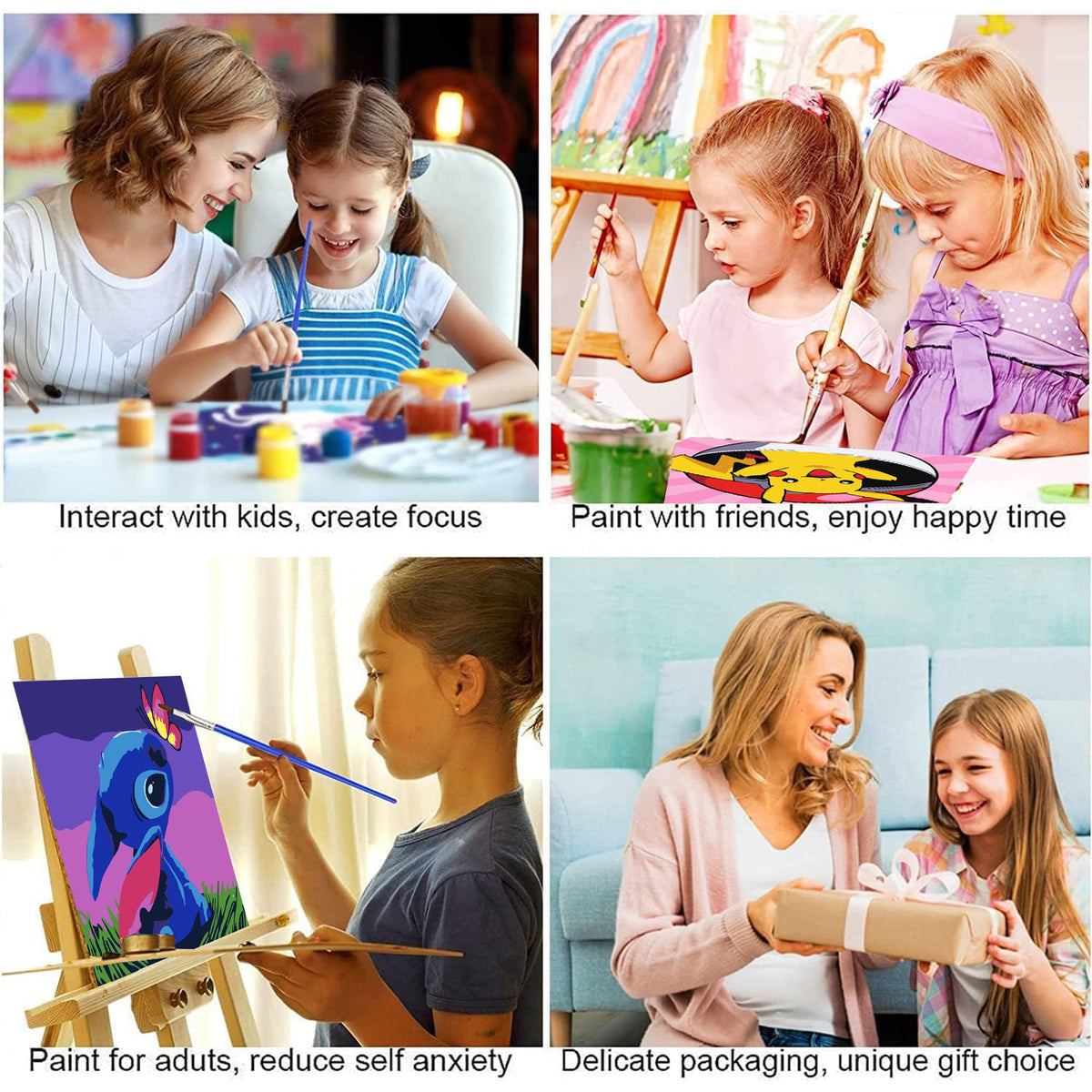 KOJEFCV 4 Pack Cartoon Paint by Number for Kids – Easy 8x8 Inch Acrylic DIY Painting Kits