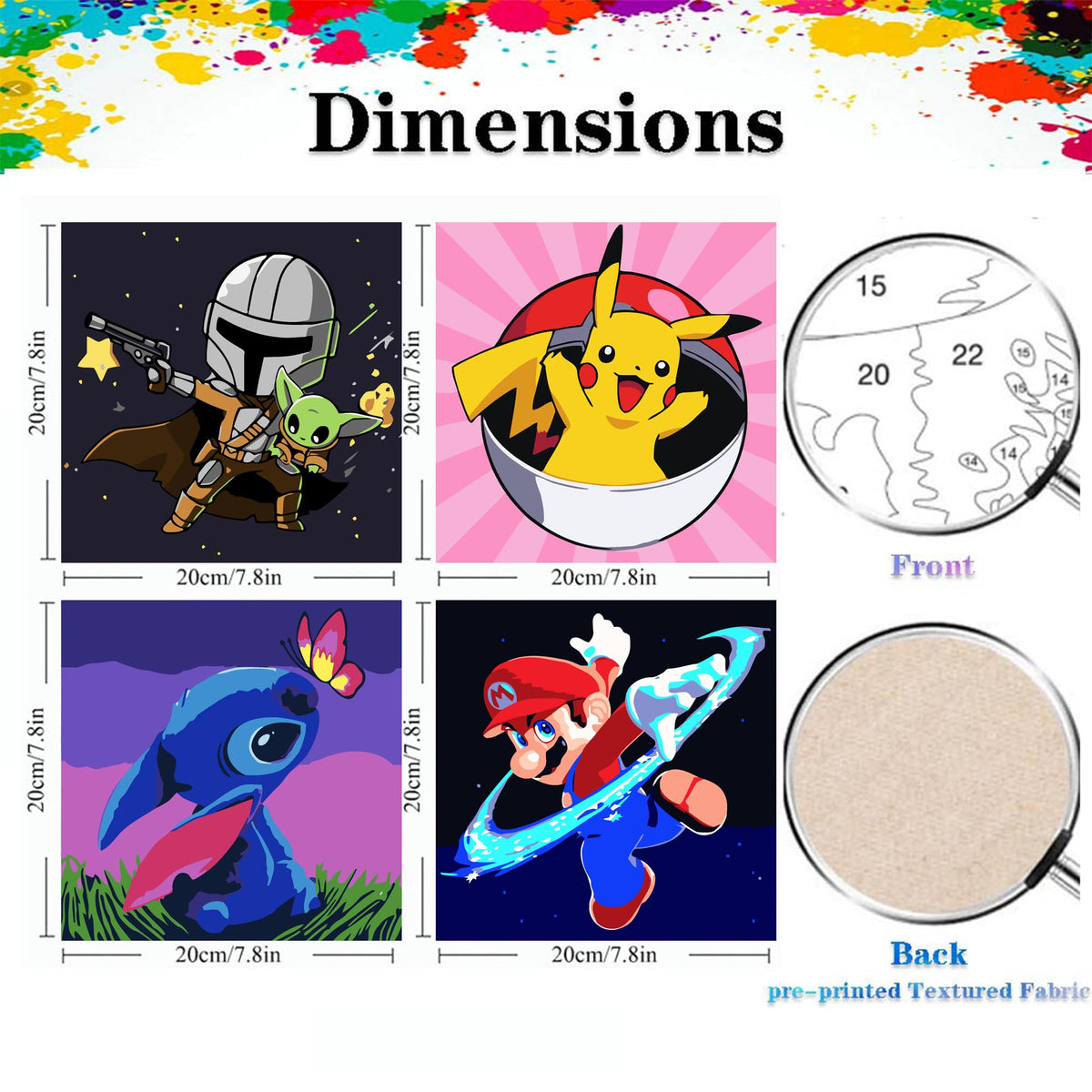 KOJEFCV 4 Pack Cartoon Paint by Number for Kids – Easy 8x8 Inch Acrylic DIY Painting Kits