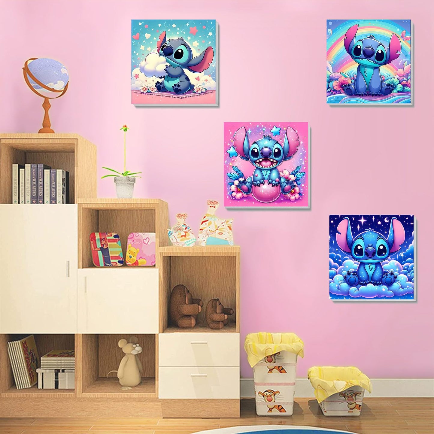 KOJEFCV 4 Pack Cartoon Paint by Numbers for Kids – Framed Canvas & Easel (8x8in)