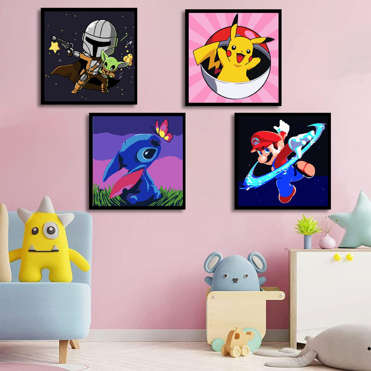 KOJEFCV 4 Pack Cartoon Paint by Number for Kids – Easy 8x8 Inch Acrylic DIY Painting Kits