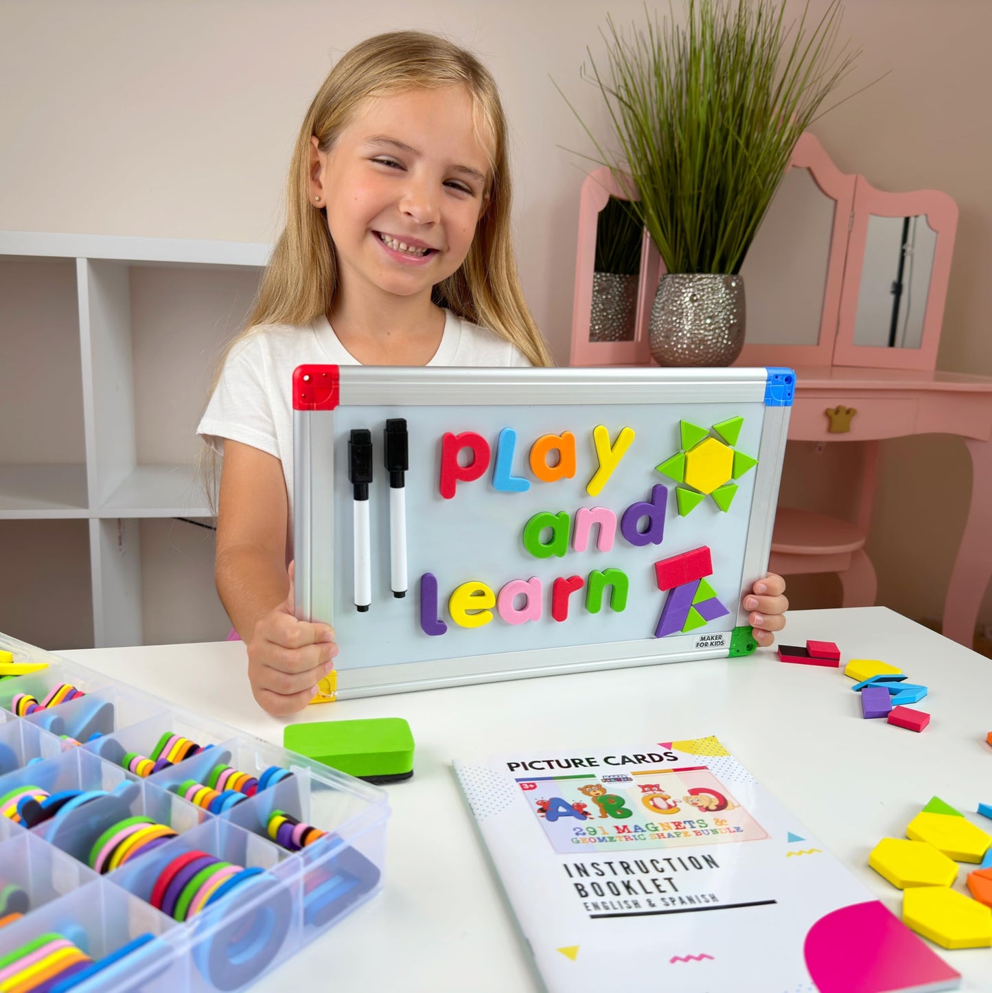 KOKO AROMA 291Pcs ABC Magnets Board – Letters, Numbers & Shapes with Double-Sided Whiteboard