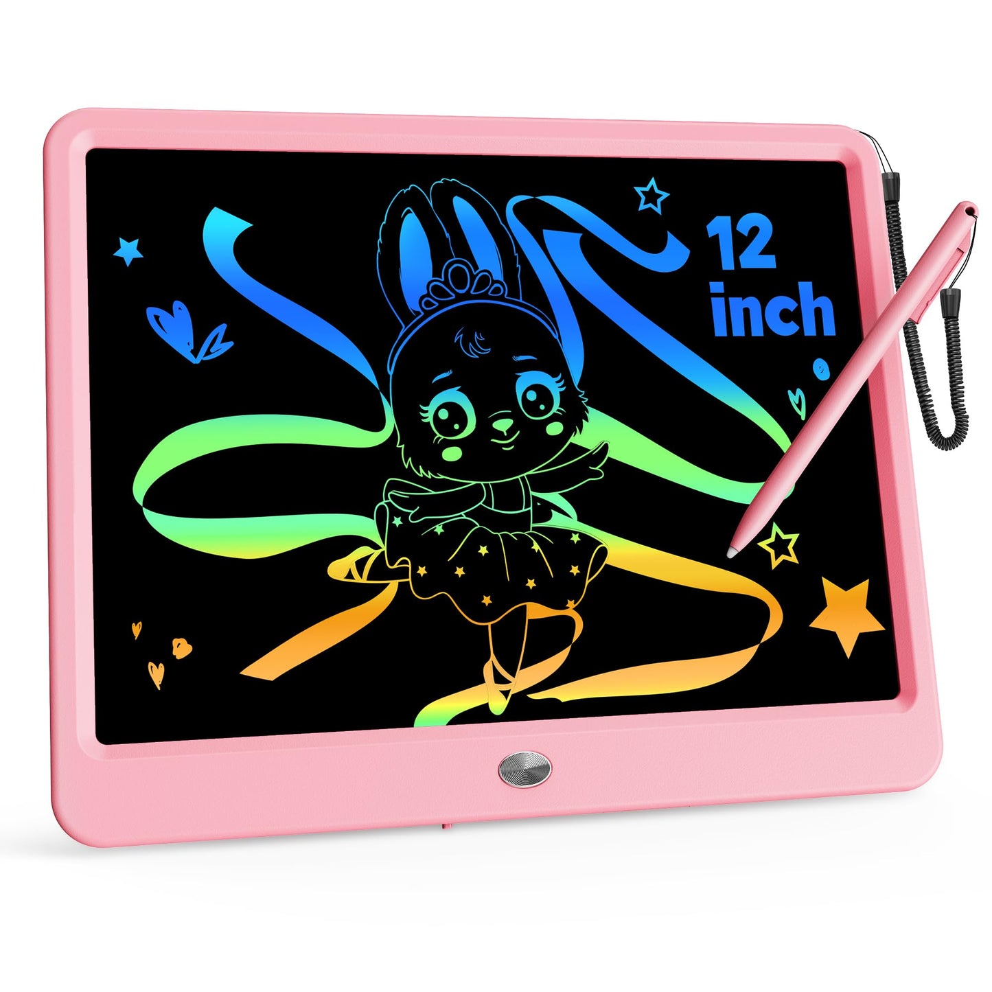 KOKODI 12 Inch LCD Writing Tablet with Anti-Lost Stylus – Pink Doodle Board for Kids, Travel & Learning