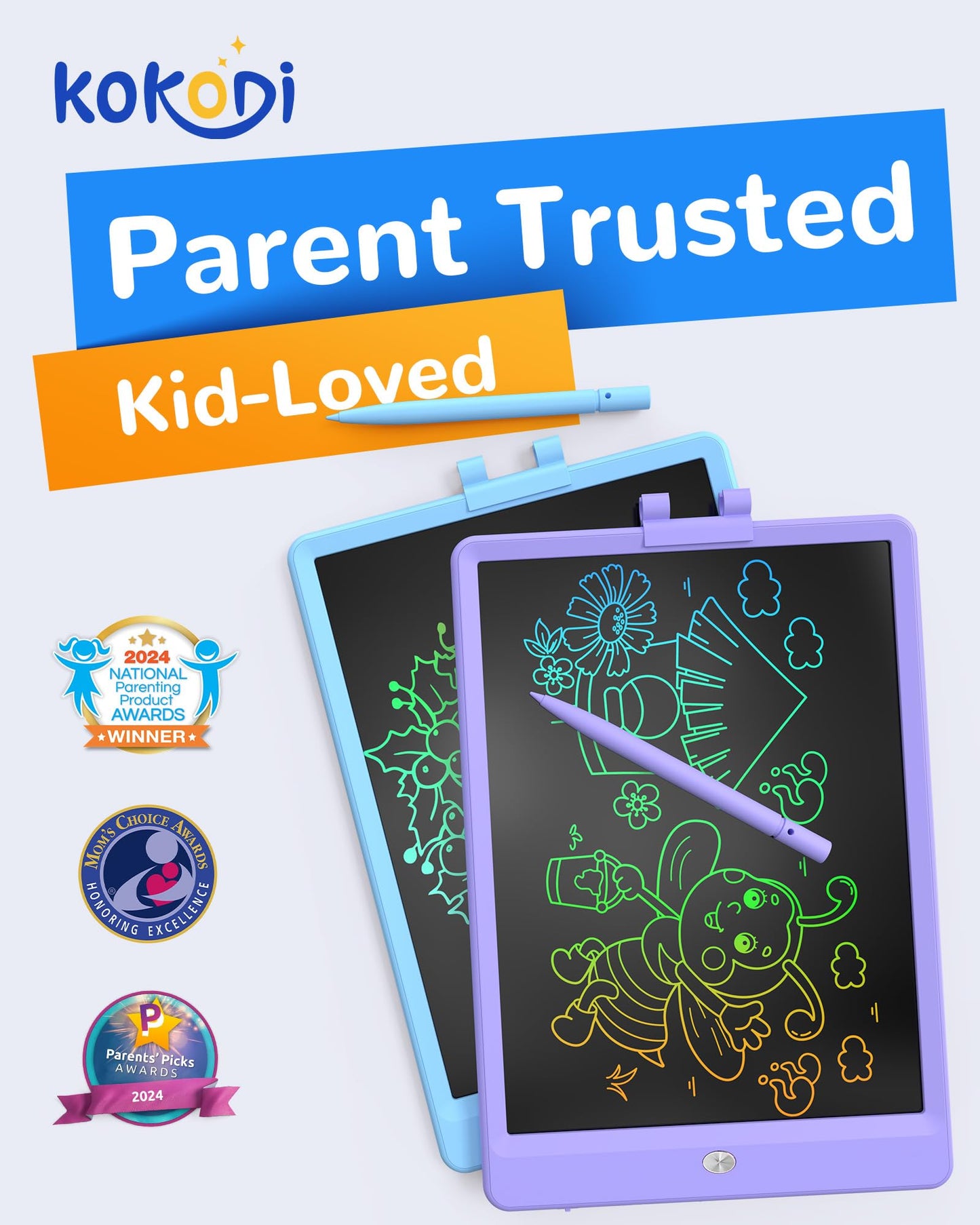 KOKODI LCD Writing Tablet - 10-Inch Colorful Doodle Board for Kids 3-6 (Purple)