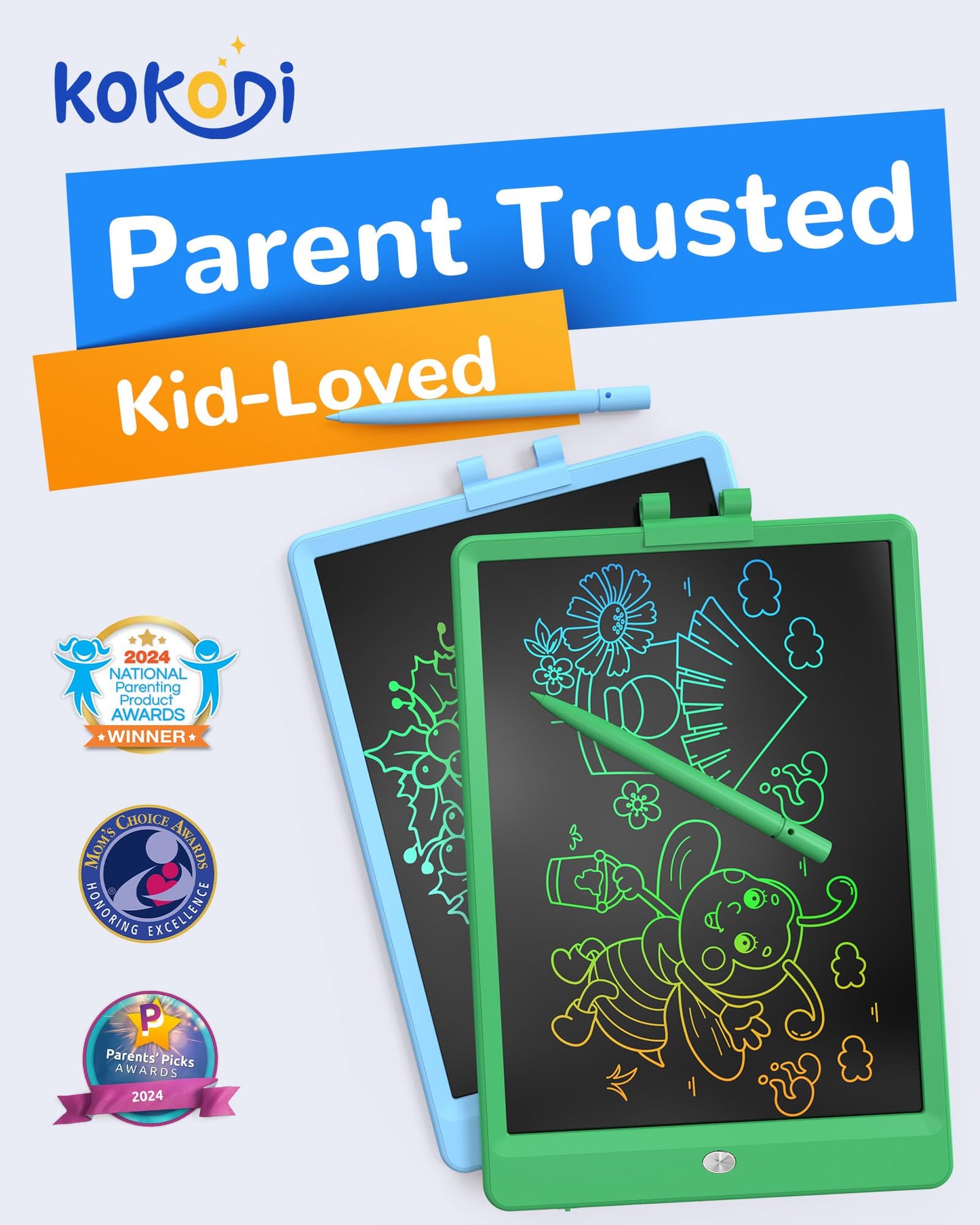 KOKODI LCD Writing Tablet – 10-Inch Colorful Doodle Board for Kids Aged 3-6 | Erasable, Portable, Safe