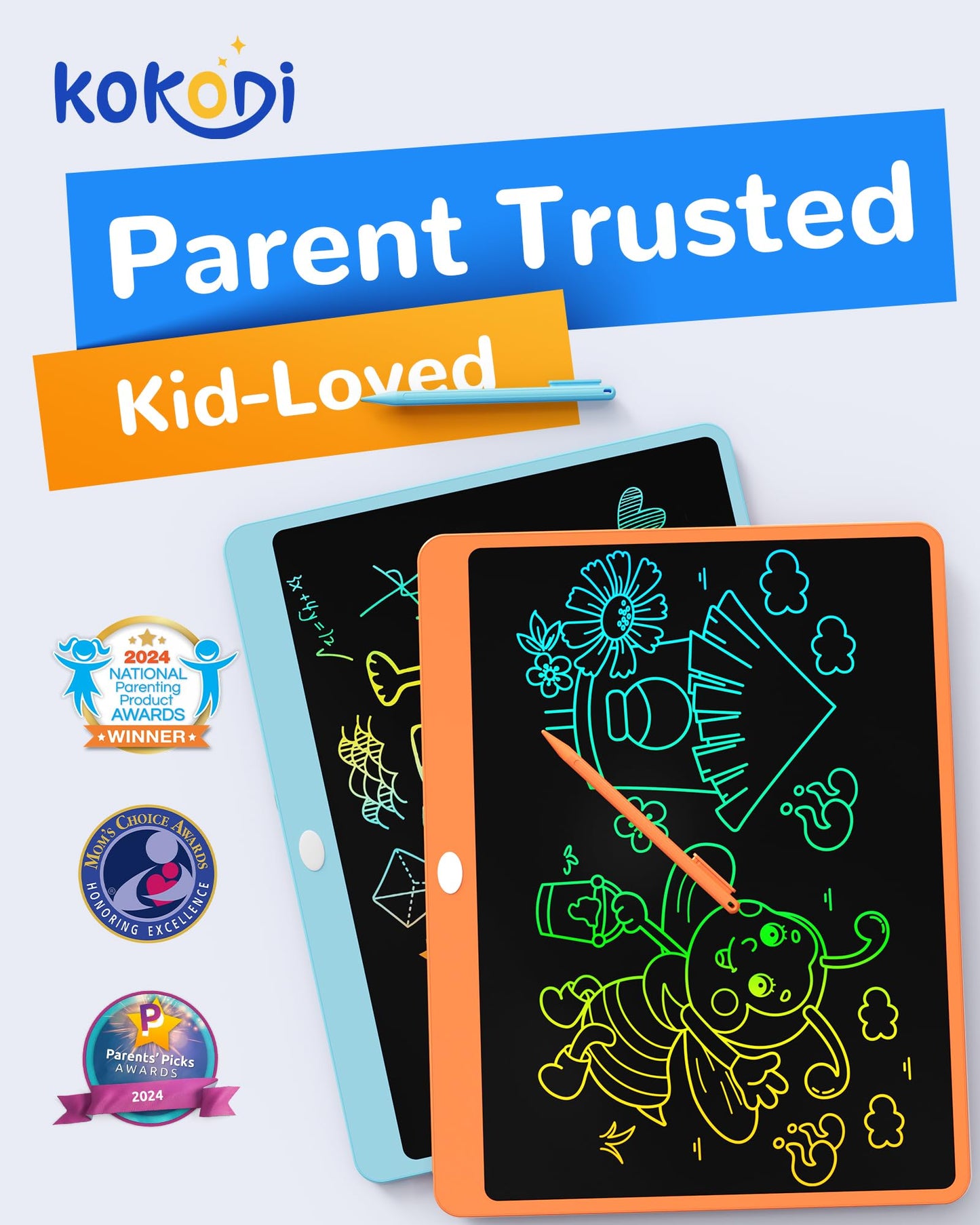 KOKODI LCD Writing Tablet 16-Inch Colorful Doodle Board for Kids 3-6 - Orange