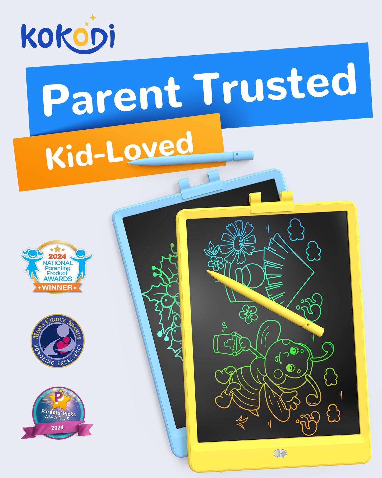 KOKODI LCD Writing Tablet – 10-Inch Colorful Doodle Board for Kids Aged 3-6 | Reusable, Erasable