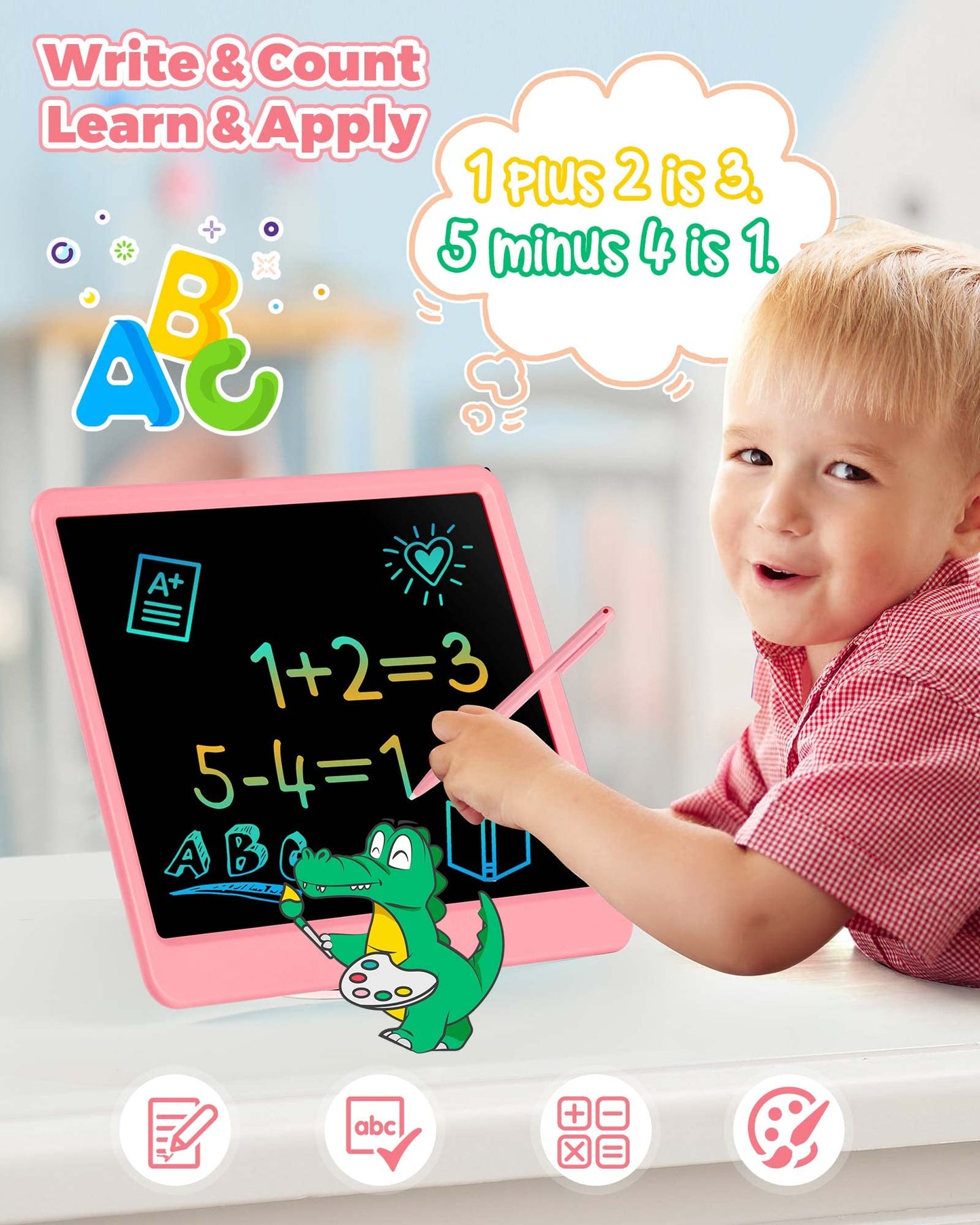 KOKODI 12 Inch LCD Writing Tablet with Anti-Lost Stylus – Pink Doodle Board for Kids, Travel & Learning