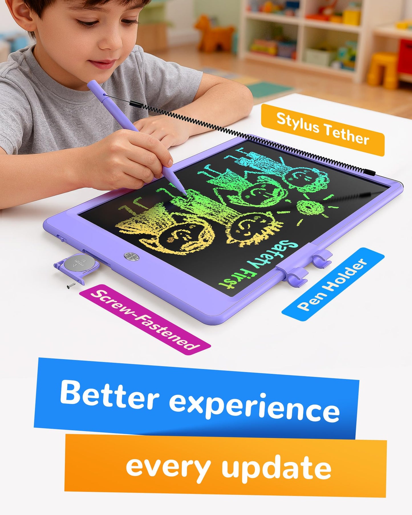 KOKODI LCD Writing Tablet - 10-Inch Colorful Doodle Board for Kids 3-6 (Purple)