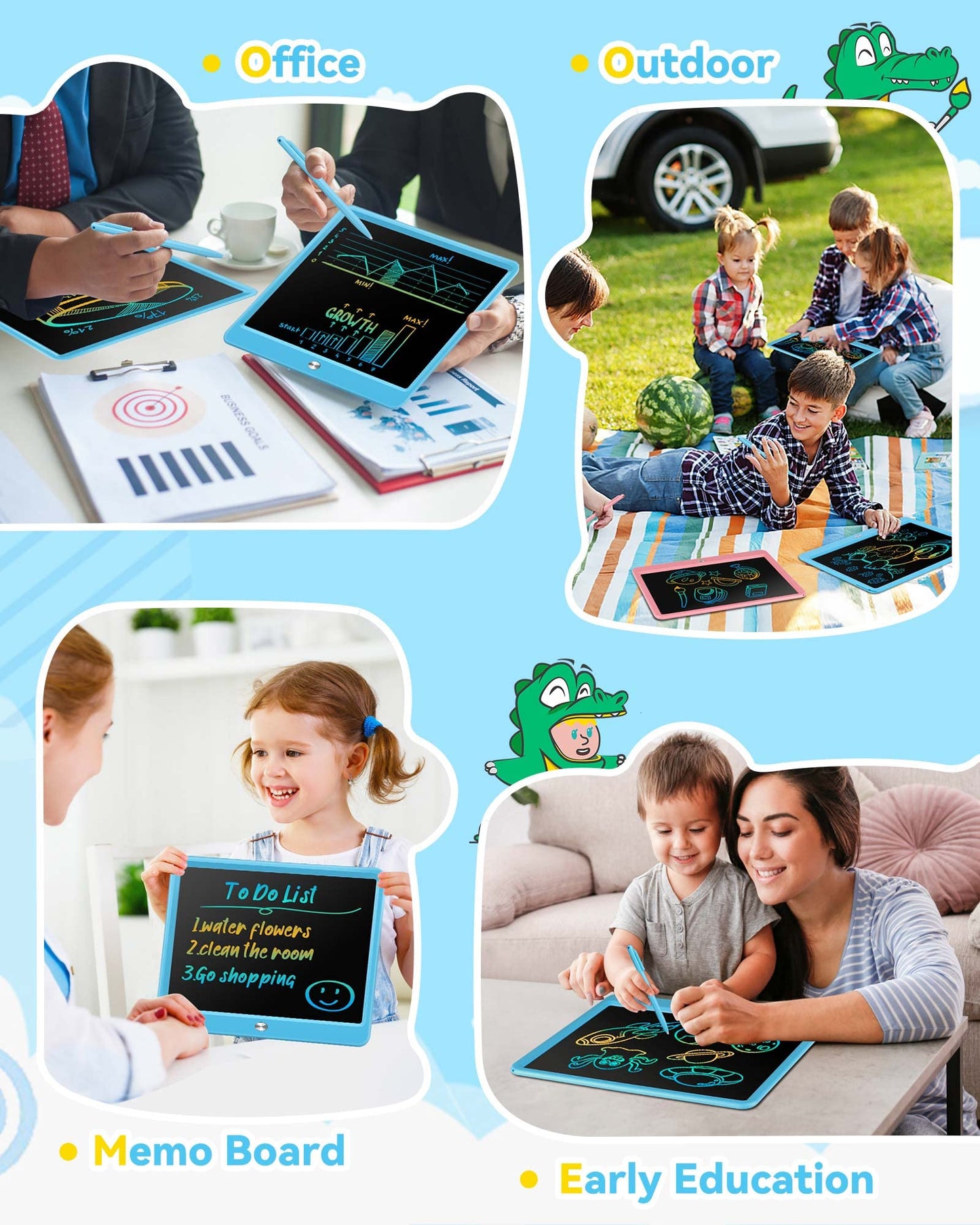 KOKODI 12 Inch LCD Writing Tablet with Anti-Lost Stylus – Blue Doodle Board for Travel & Learning