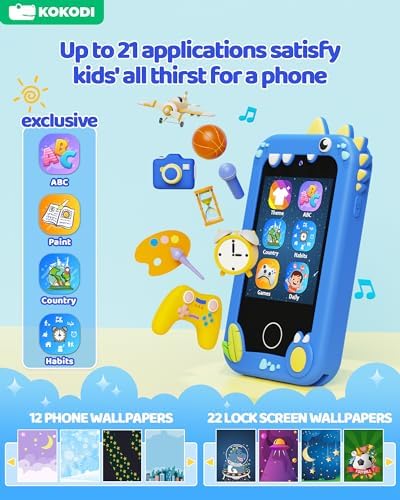 KOKODI Kids Smart Phone Toy – Dinosaur Camera for Ages 3-8, Blue