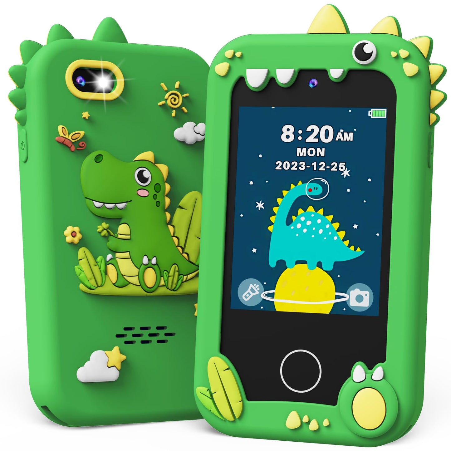 KOKODI Kids Smart Phone Toy — Touchscreen HD Dual Camera, Green Dino Phone for Ages 3–10