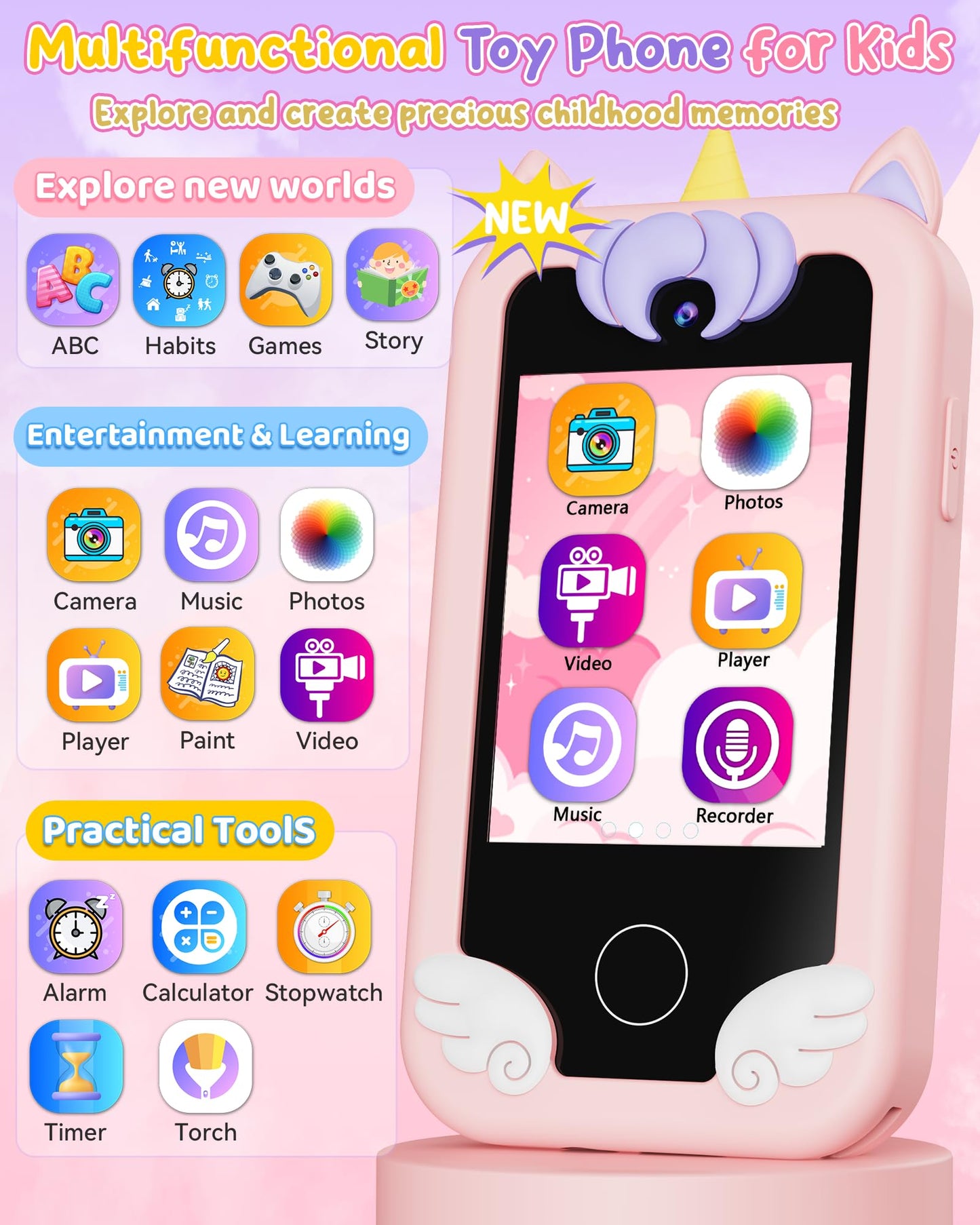 KOKODI Kids Smart Phone Toy - Dual Camera Touchscreen for 3-10 Year Olds