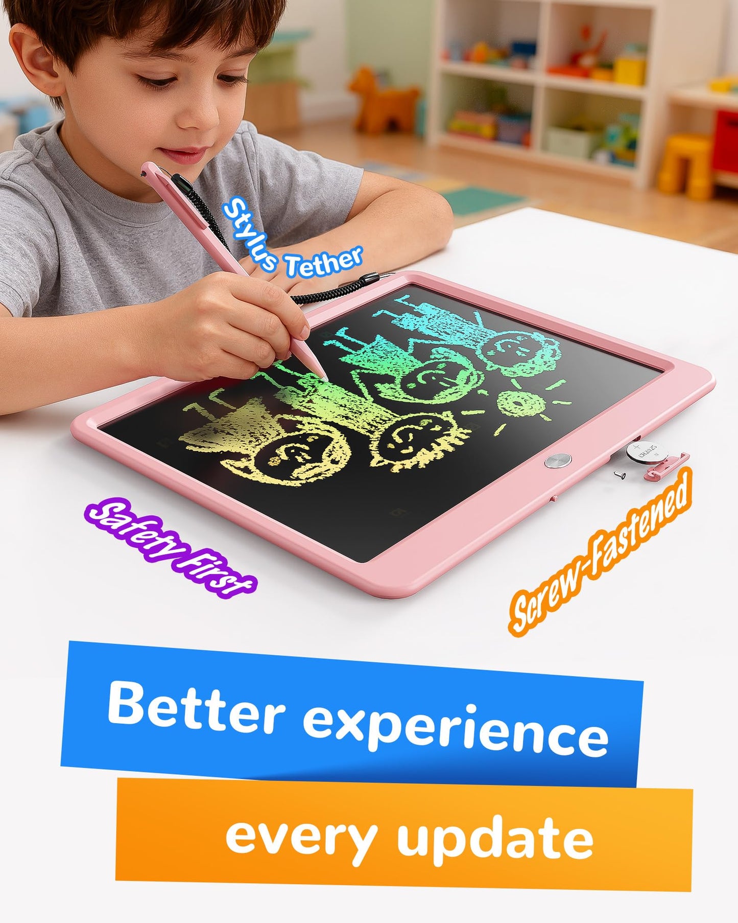 KOKODI LCD Writing Tablet 12-Inch Colorful Doodle Board for Kids – Pink