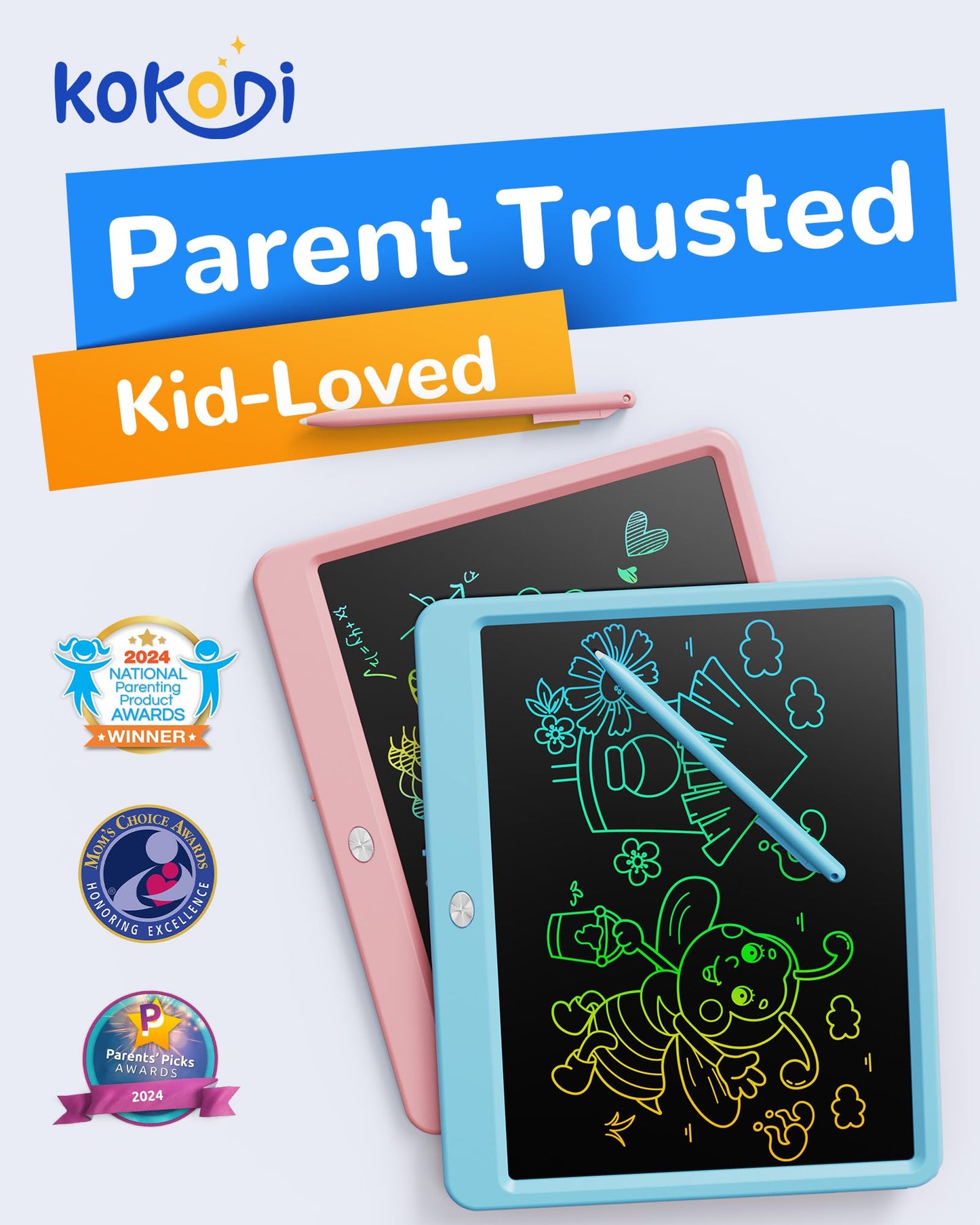 KOKODI LCD Writing Tablet – 12-Inch Colorful Doodle Board for Kids 3-6 | Reusable Erasable Drawing Pad