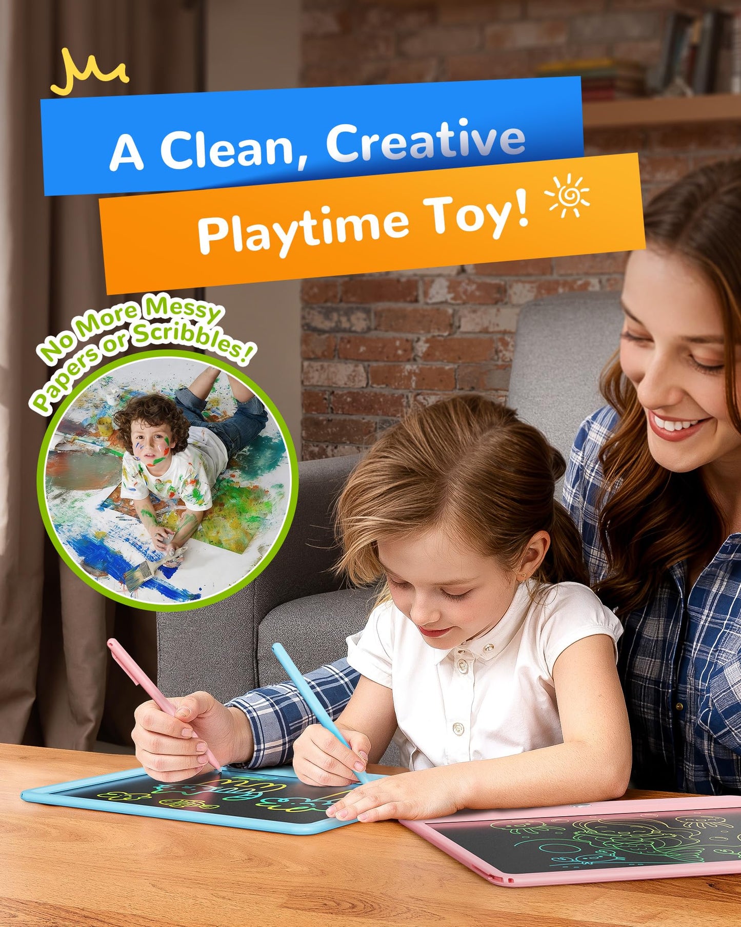 KOKODI LCD Writing Tablet – 12-Inch Colorful Doodle Board for Kids 3-6 | Reusable Erasable Drawing Pad
