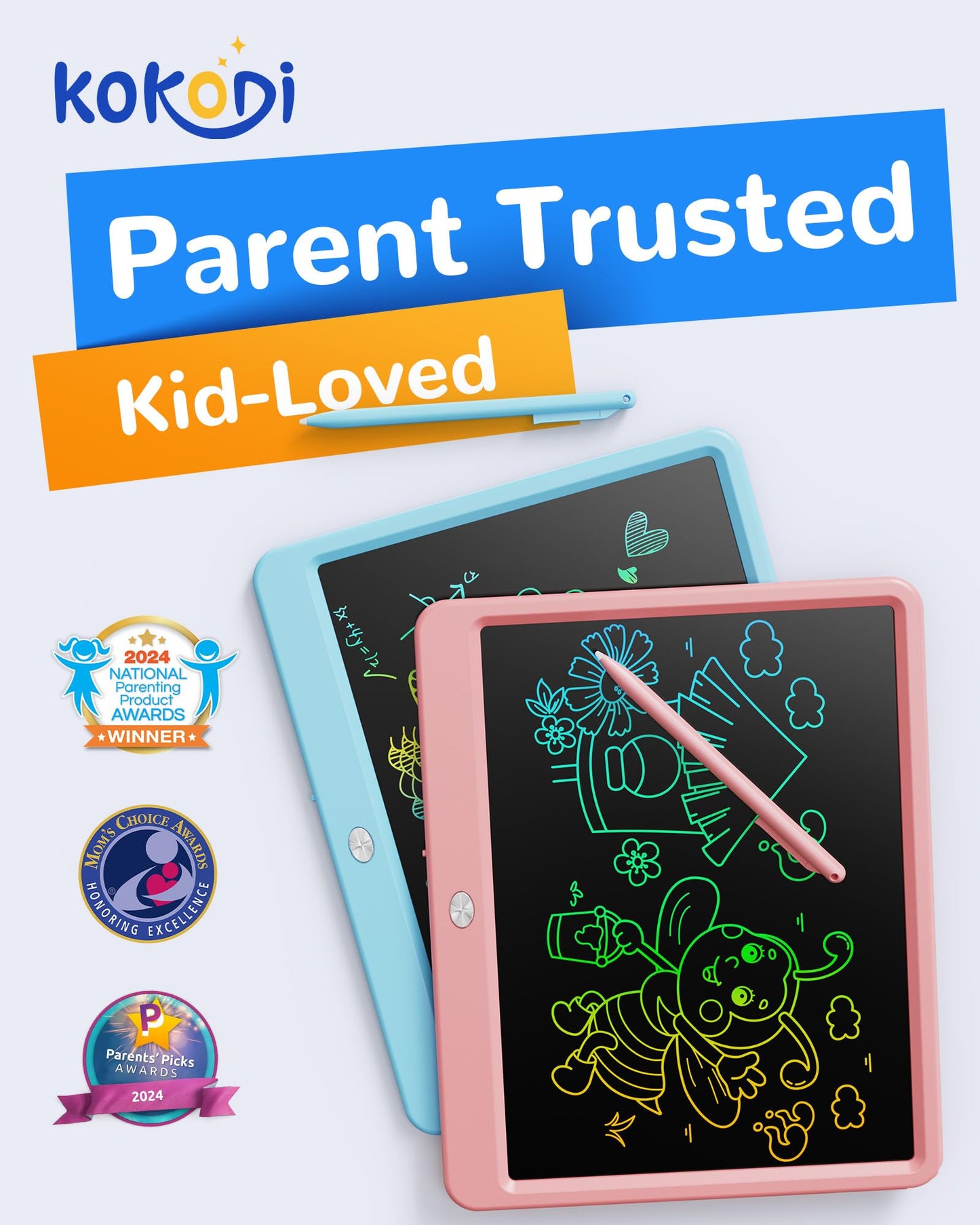 KOKODI LCD Writing Tablet 12-Inch Colorful Doodle Board for Kids – Pink