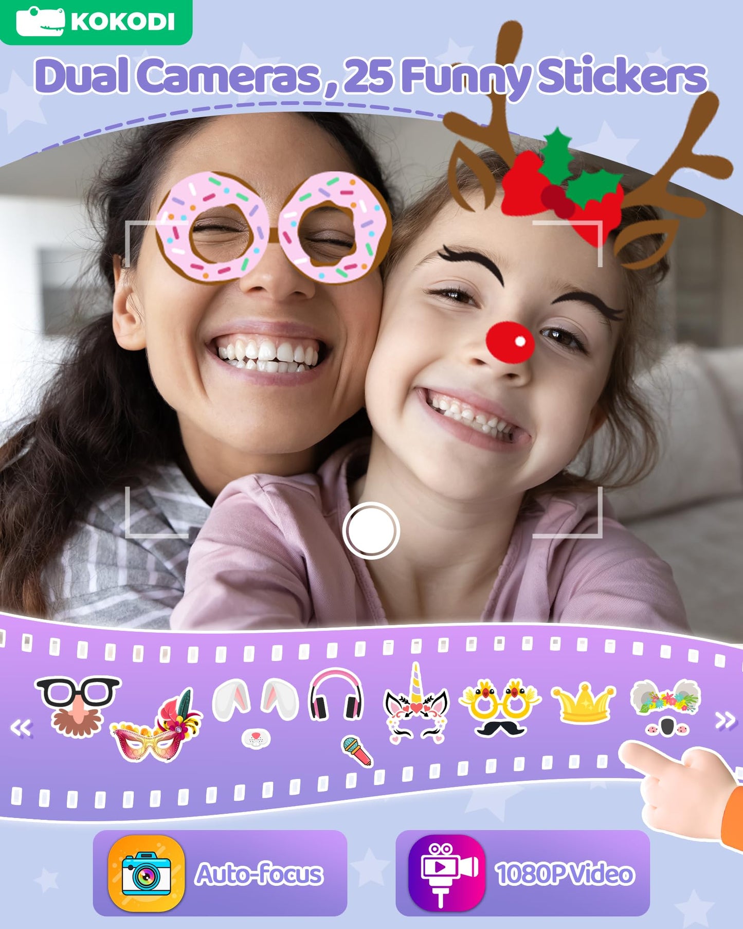 KOKODI Kids Smart Phone Toy with Dual Camera - Unicorn Purple, Learning Touchscreen for Ages 3-10