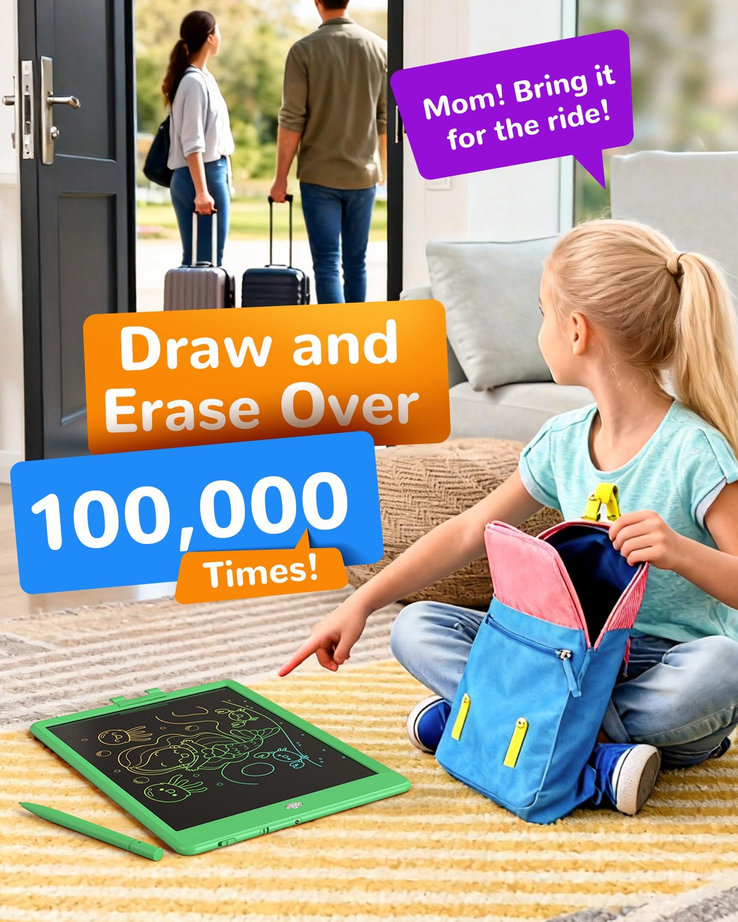 KOKODI LCD Writing Tablet – 10-Inch Colorful Doodle Board for Kids Aged 3-6 | Erasable, Portable, Safe