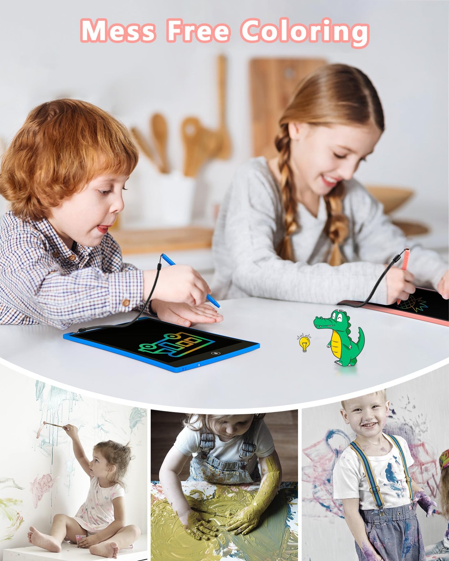 KOKODI 8.5 Inch LCD Writing Tablet — 4 Pack Colorful Doodle Boards for Kids (Blue & Pink)