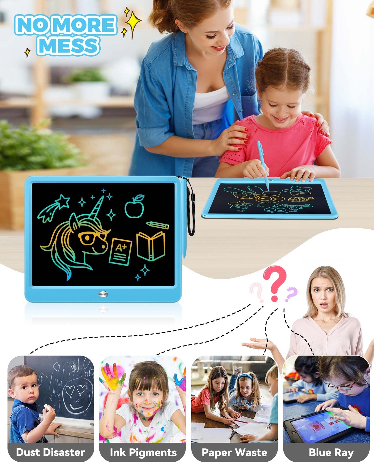 KOKODI 12 Inch LCD Writing Tablet with Anti-Lost Stylus – Blue Doodle Board for Travel & Learning