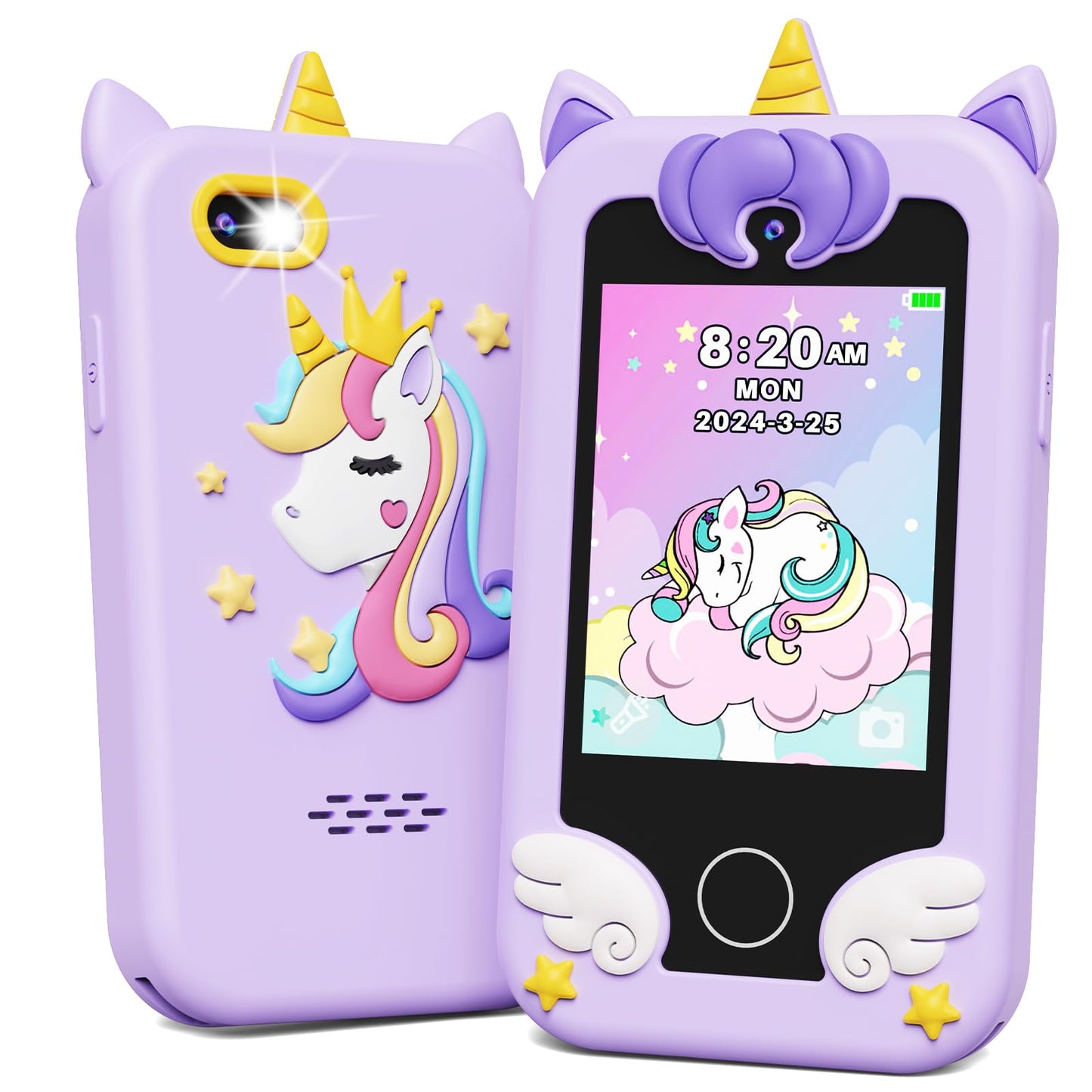KOKODI Kids Smart Phone Toy with Dual Camera - Unicorn Purple, Learning Touchscreen for Ages 3-10