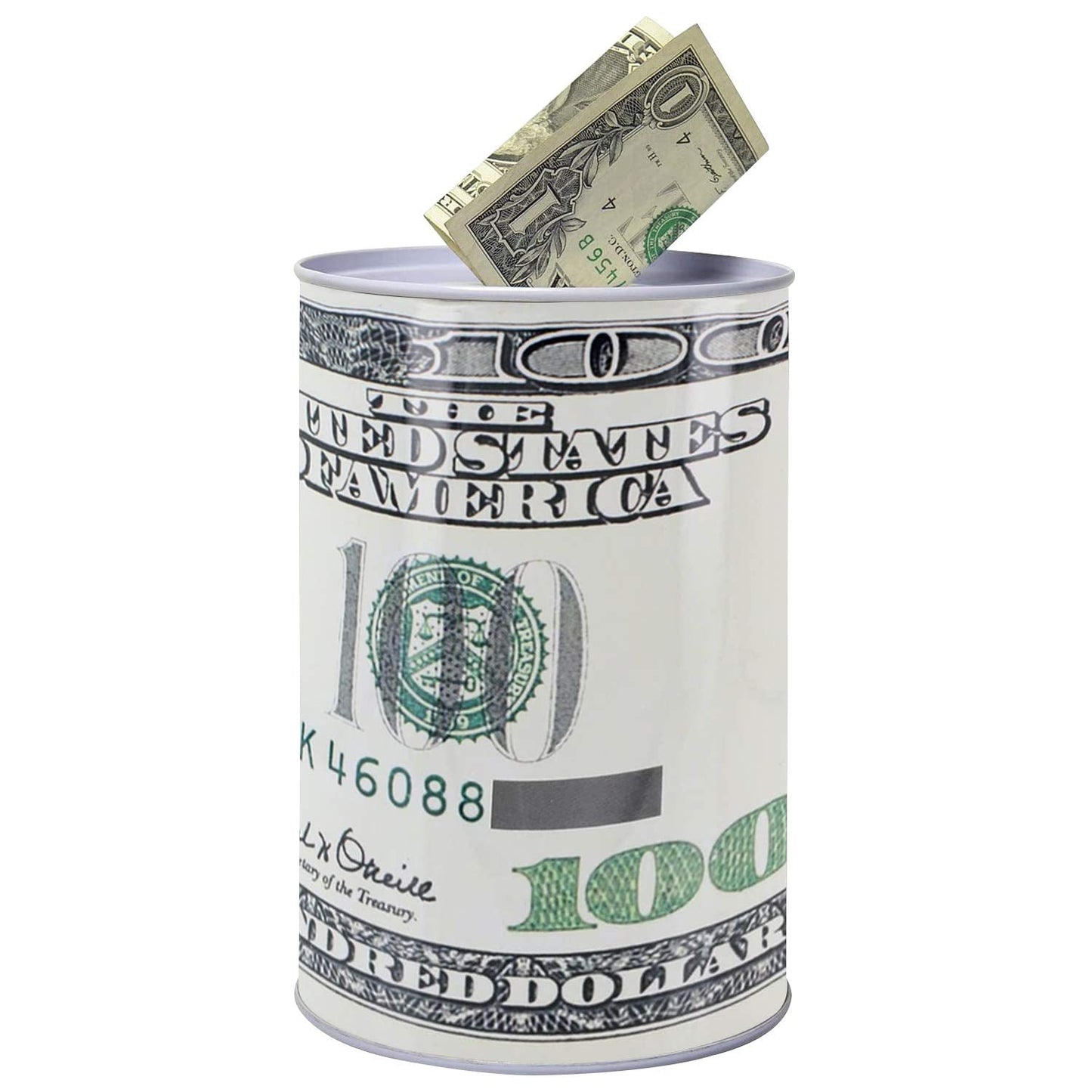 Metal Money Coin Bank by Kole Imports – One Hundred Dollar Bill Tin Bank